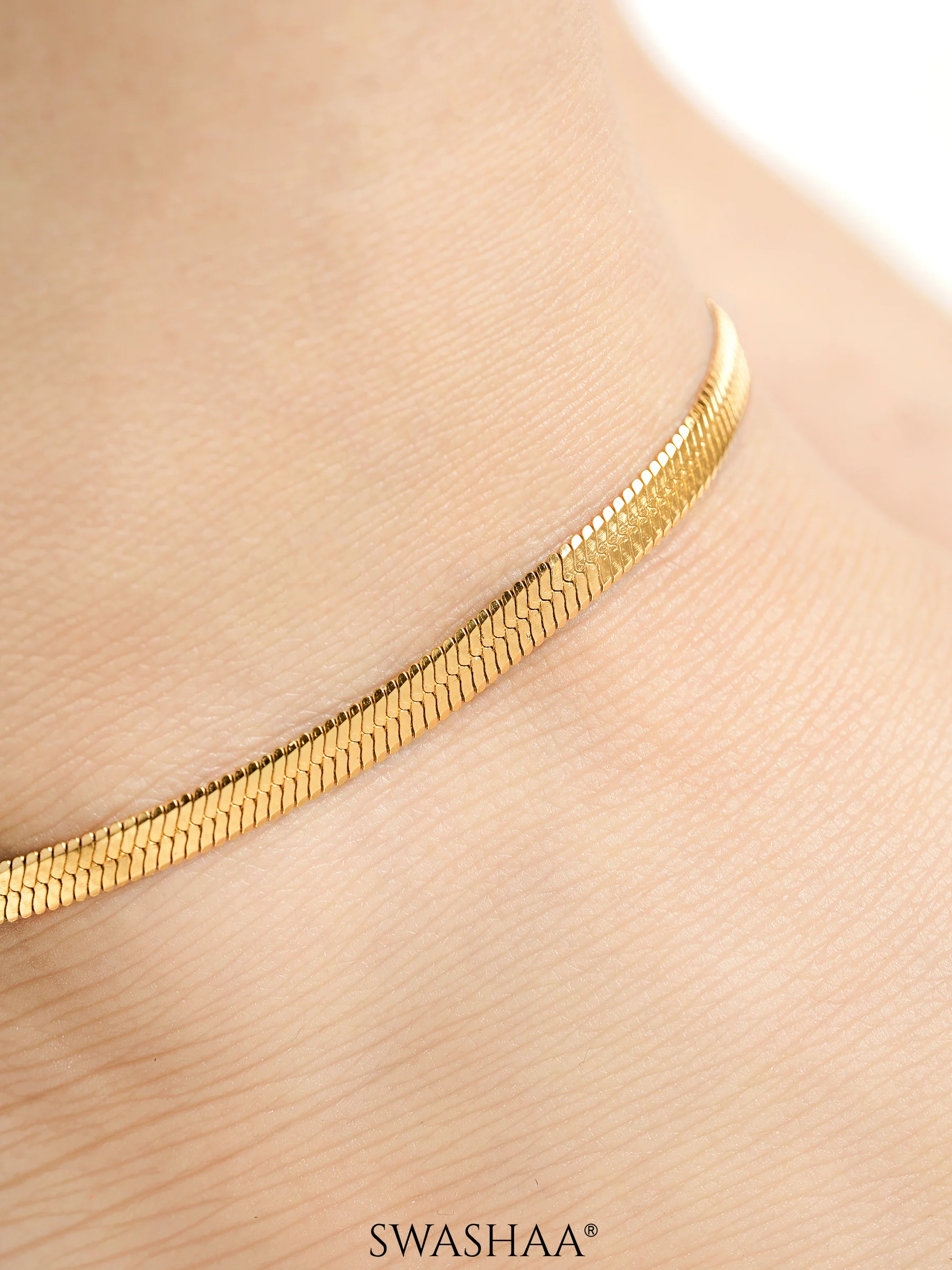 Aanya Sleek Herringbone Chain 18K Gold Plated Women's Anklet - Image 4