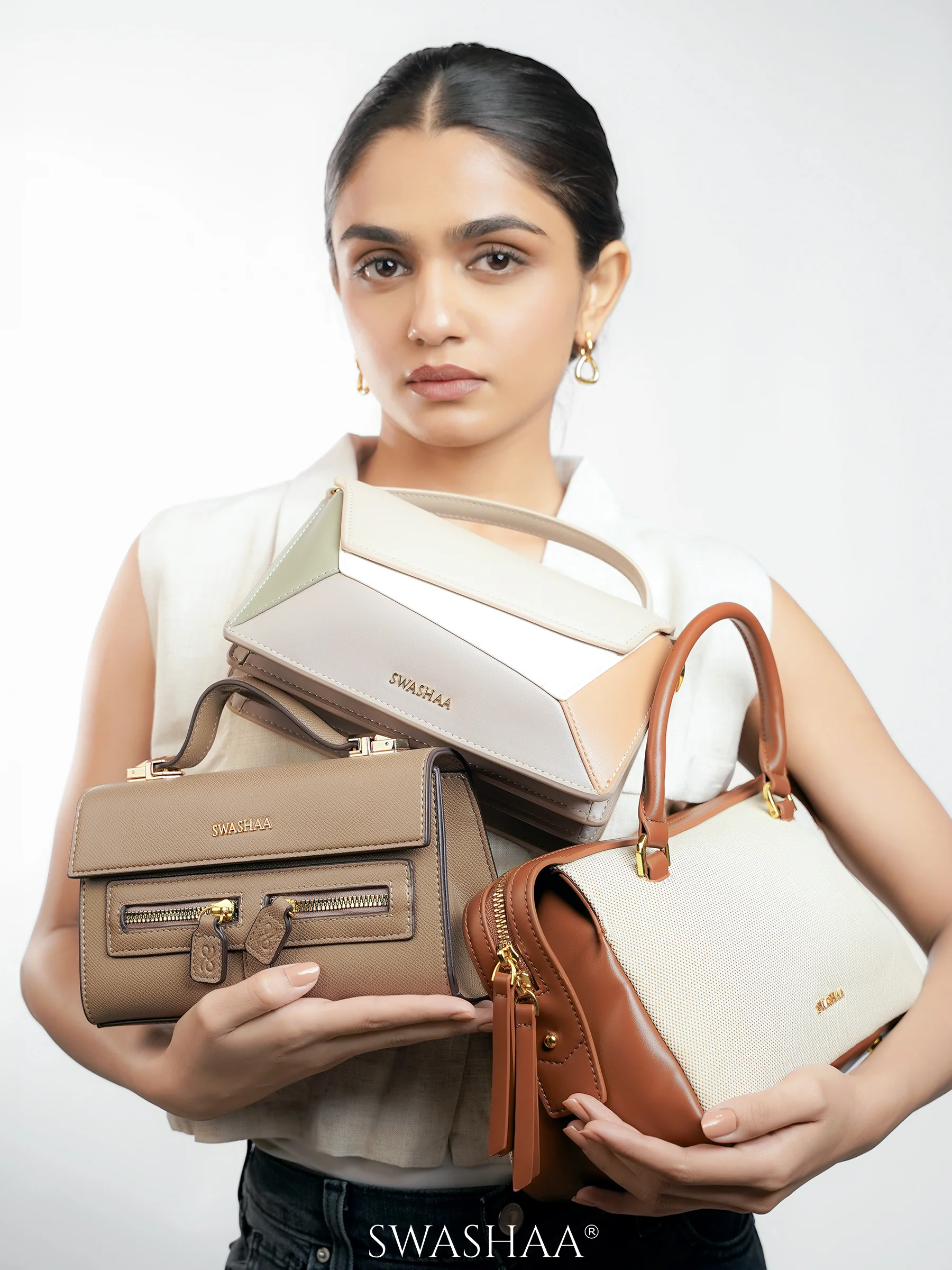 Angee White Beige Leather Hand Bag - Image 2