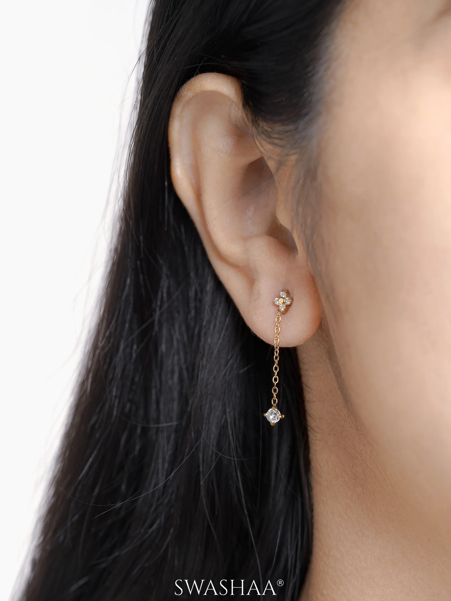 Aria Floral Diamond Drop Earrings - Image 2