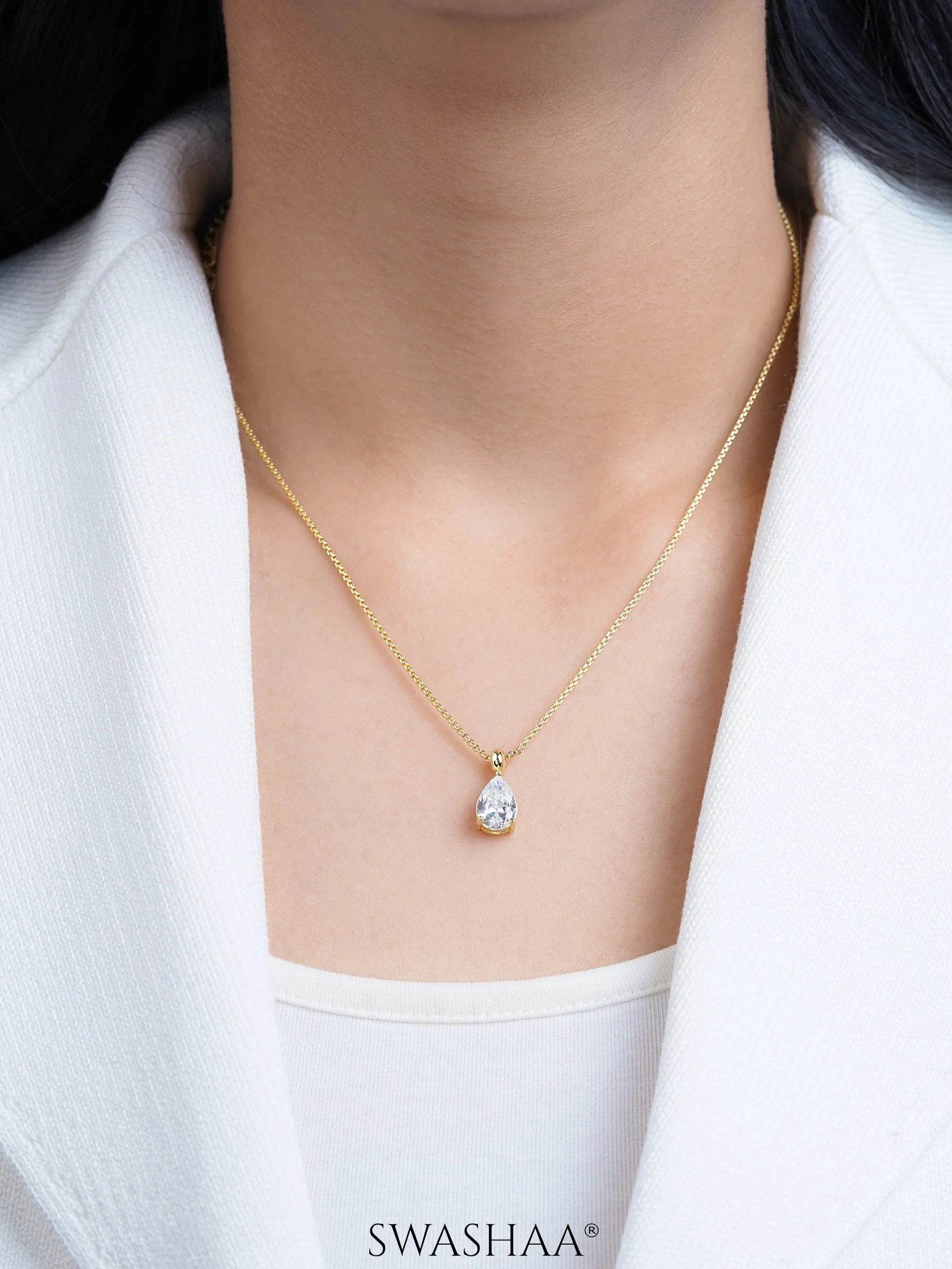 Aveline Tear Drop Solitaire Necklace - Image 2