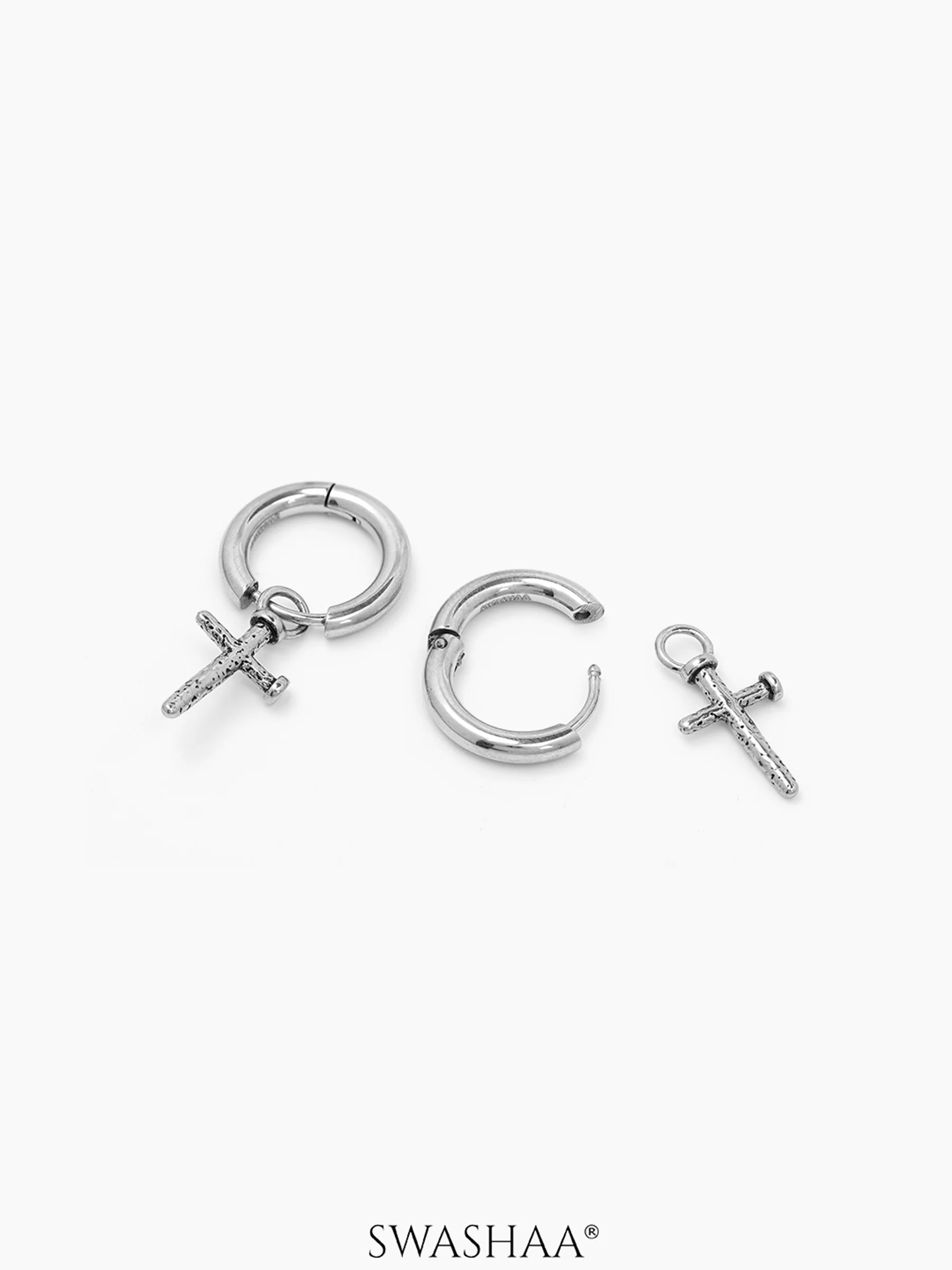 Axton Cross Drop Men's Hoop Earrings - Image 3