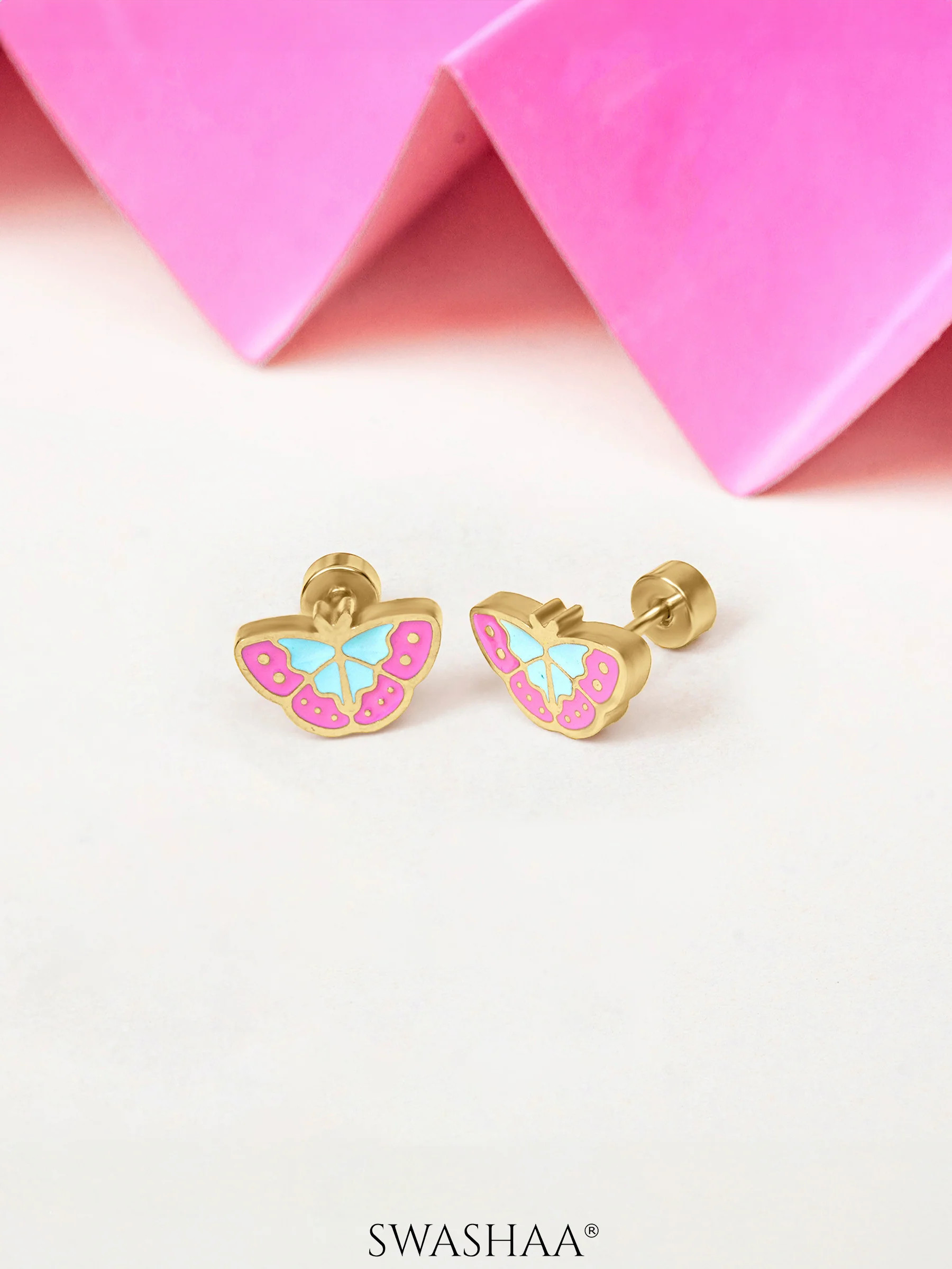 Bubbly Butterfly 18K Gold Plated Kid's Earrings - Image 3