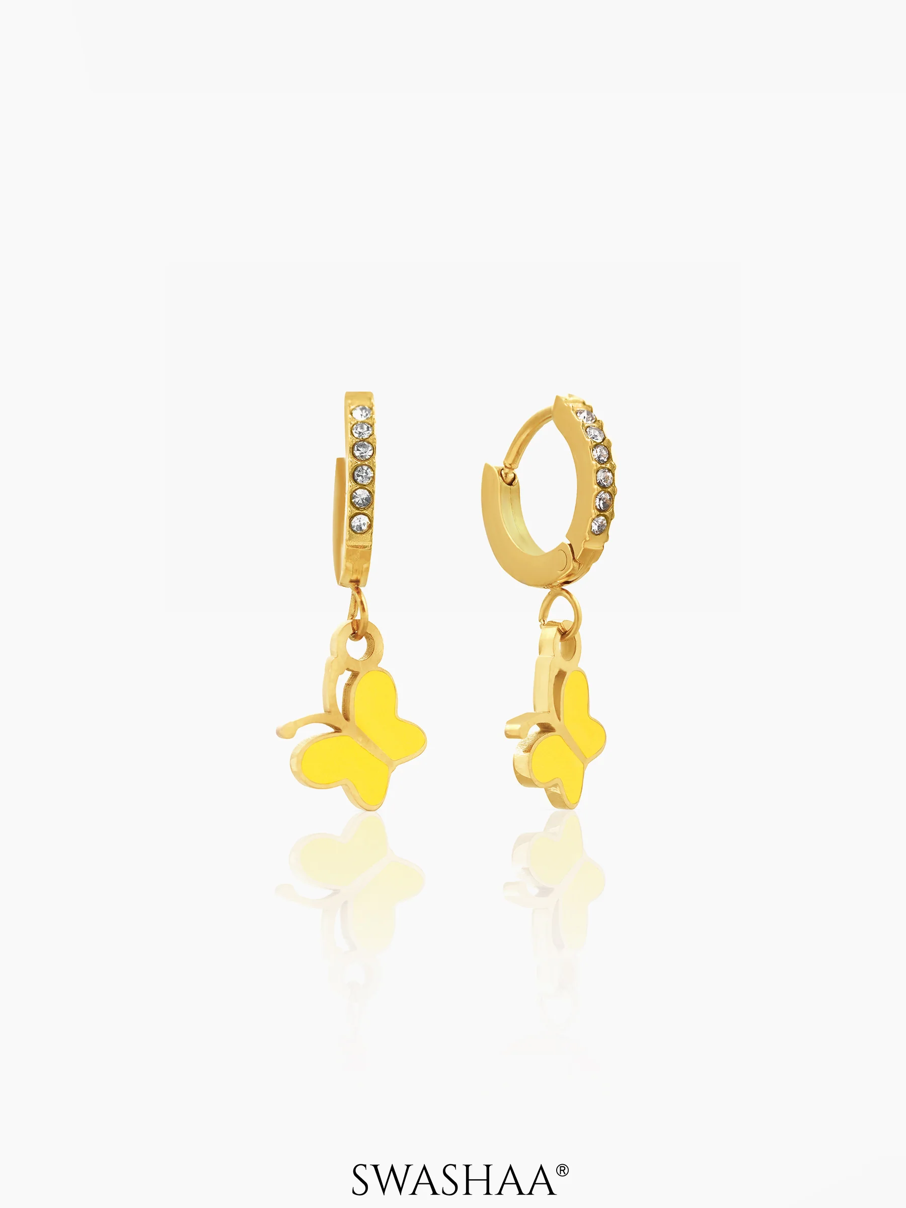Buzzy Yellow Butterfly Diamond 18K Gold Plated Kid's Hoop Earrings