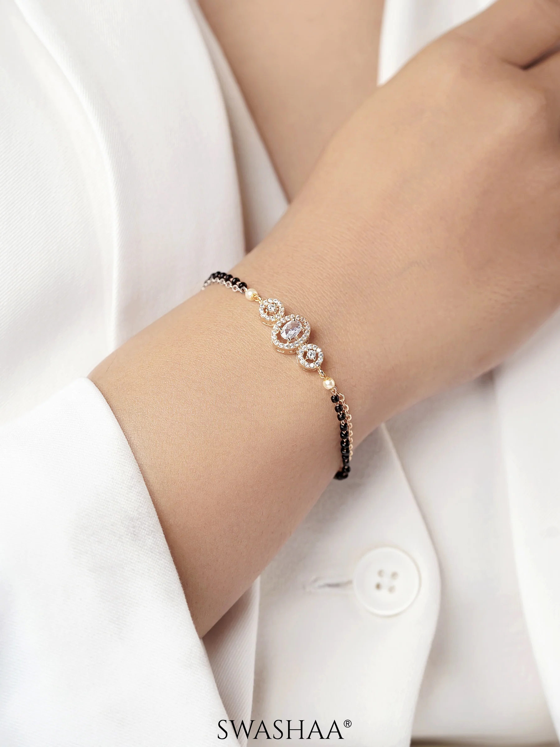 Cali Solitaire Rosegold Plated Mangalsutra Bracelet - Image 2