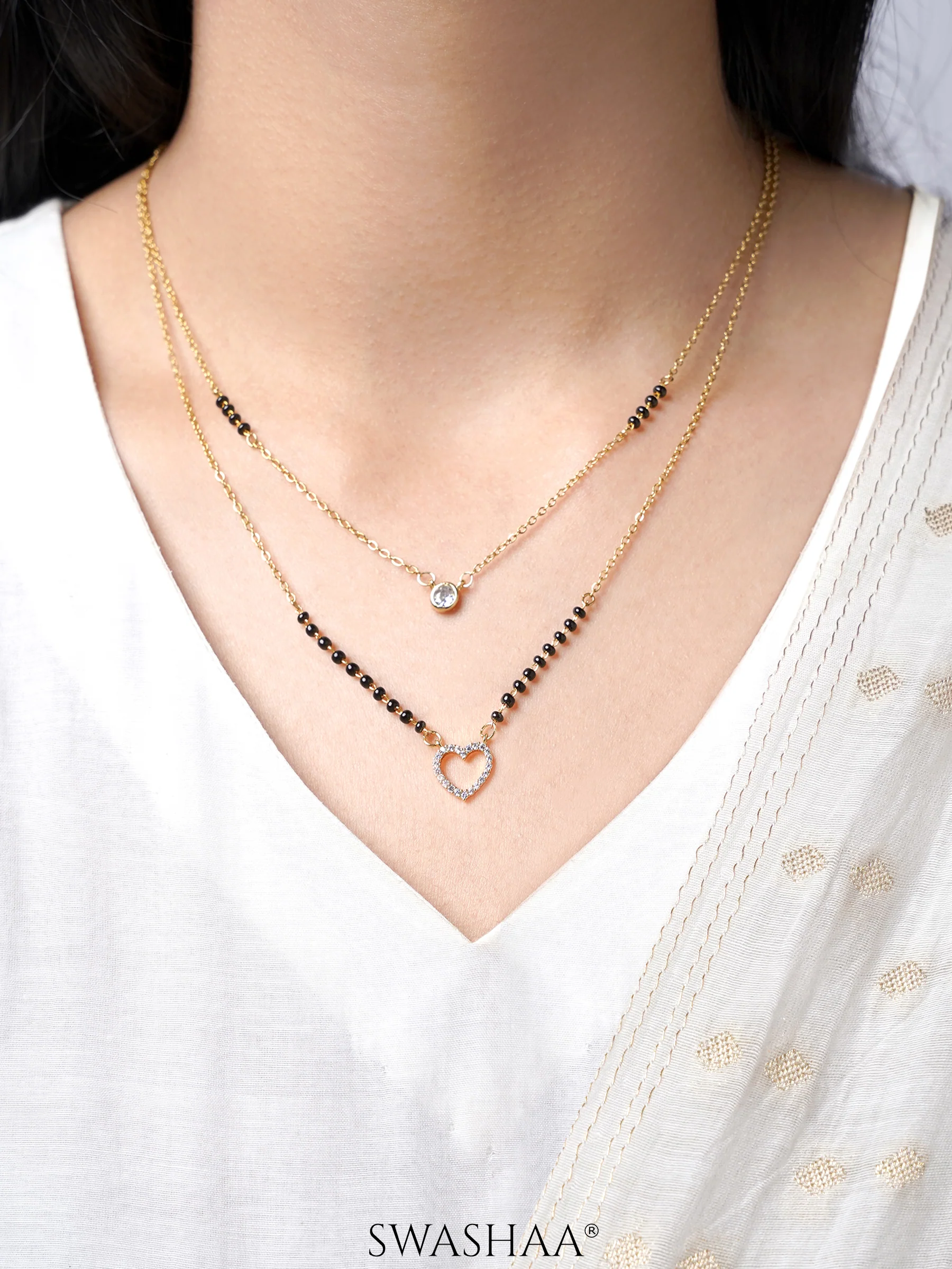 Daiva Double Layered Heart 18K Gold Plated Mangalsutra - Image 2
