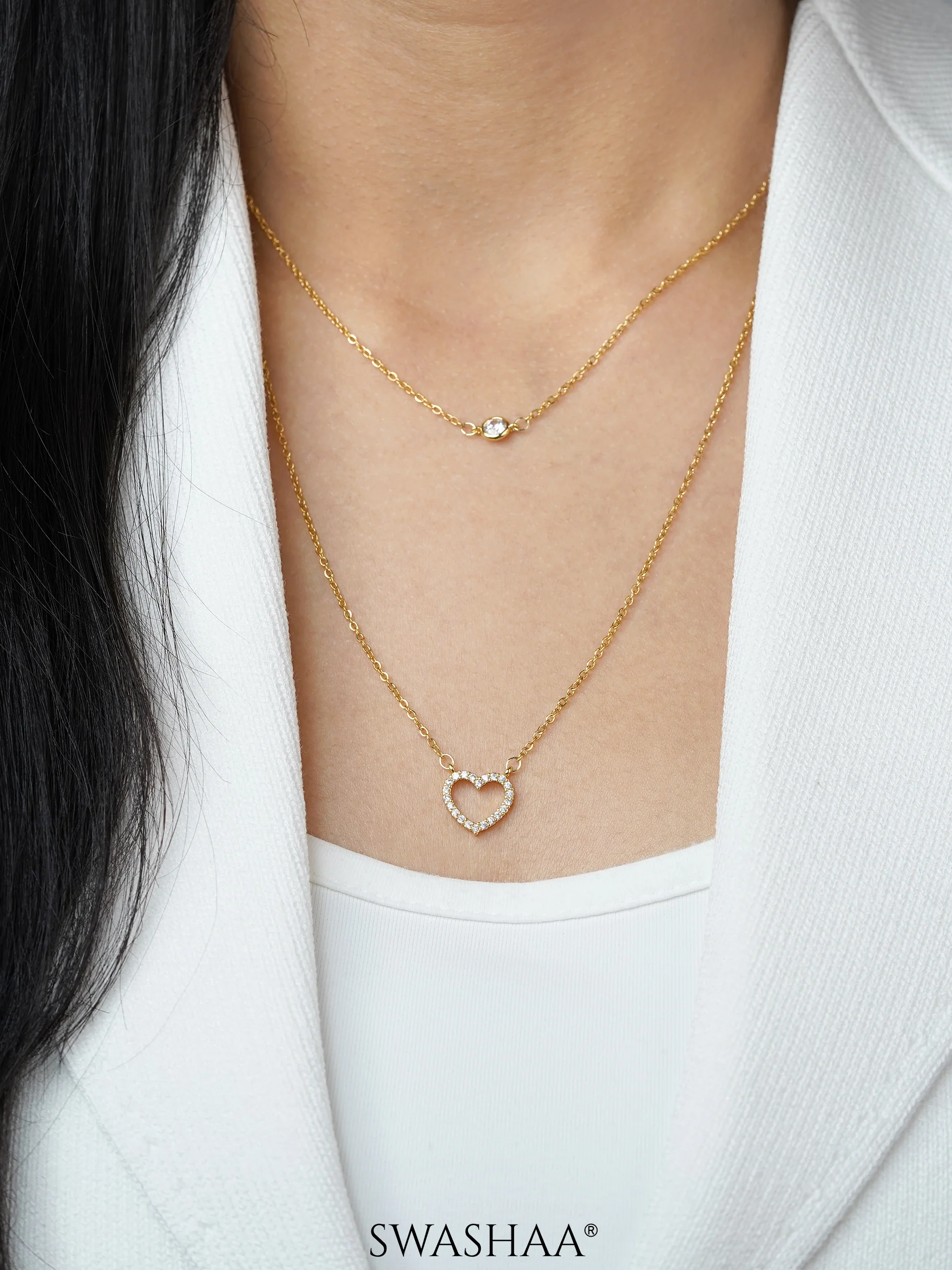 Daiva Double Layered Heart 18K Gold Plated Necklace - Image 2