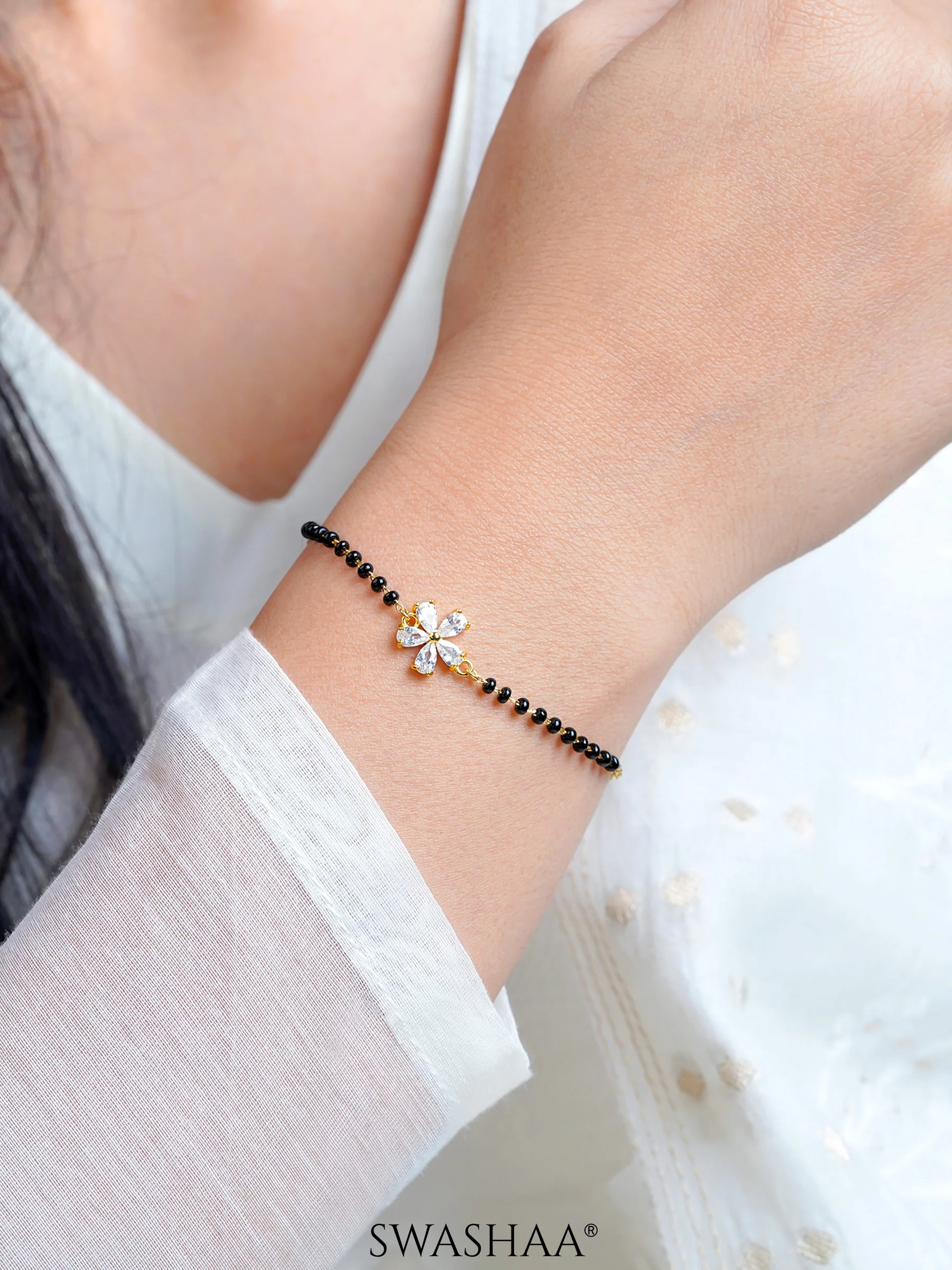 Dayita Floral Diamond Mangalsutra Bracelet - Image 2