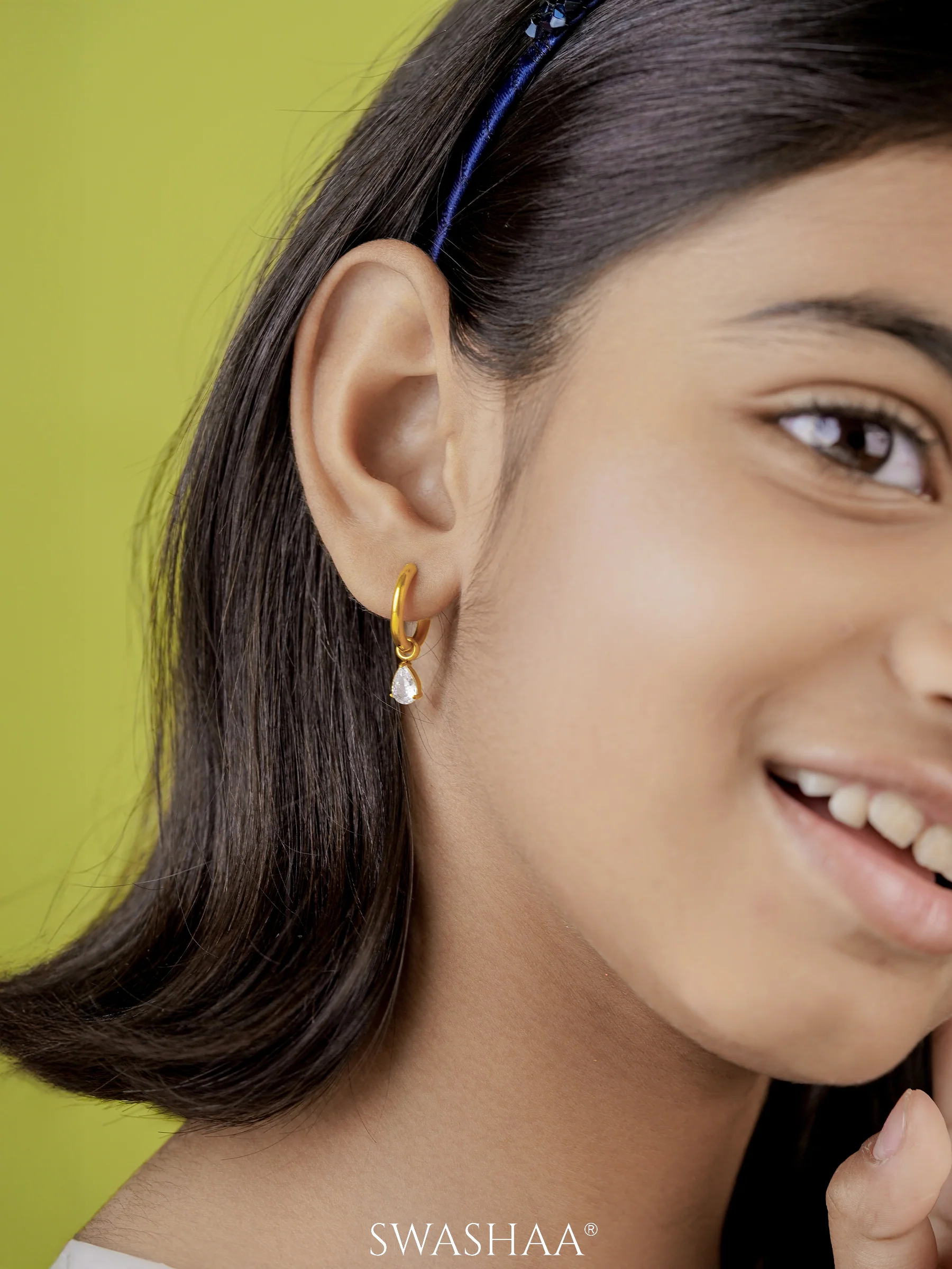Dew Drop Diamond Loop 18K Gold Plated Kid's earrings - Image 3