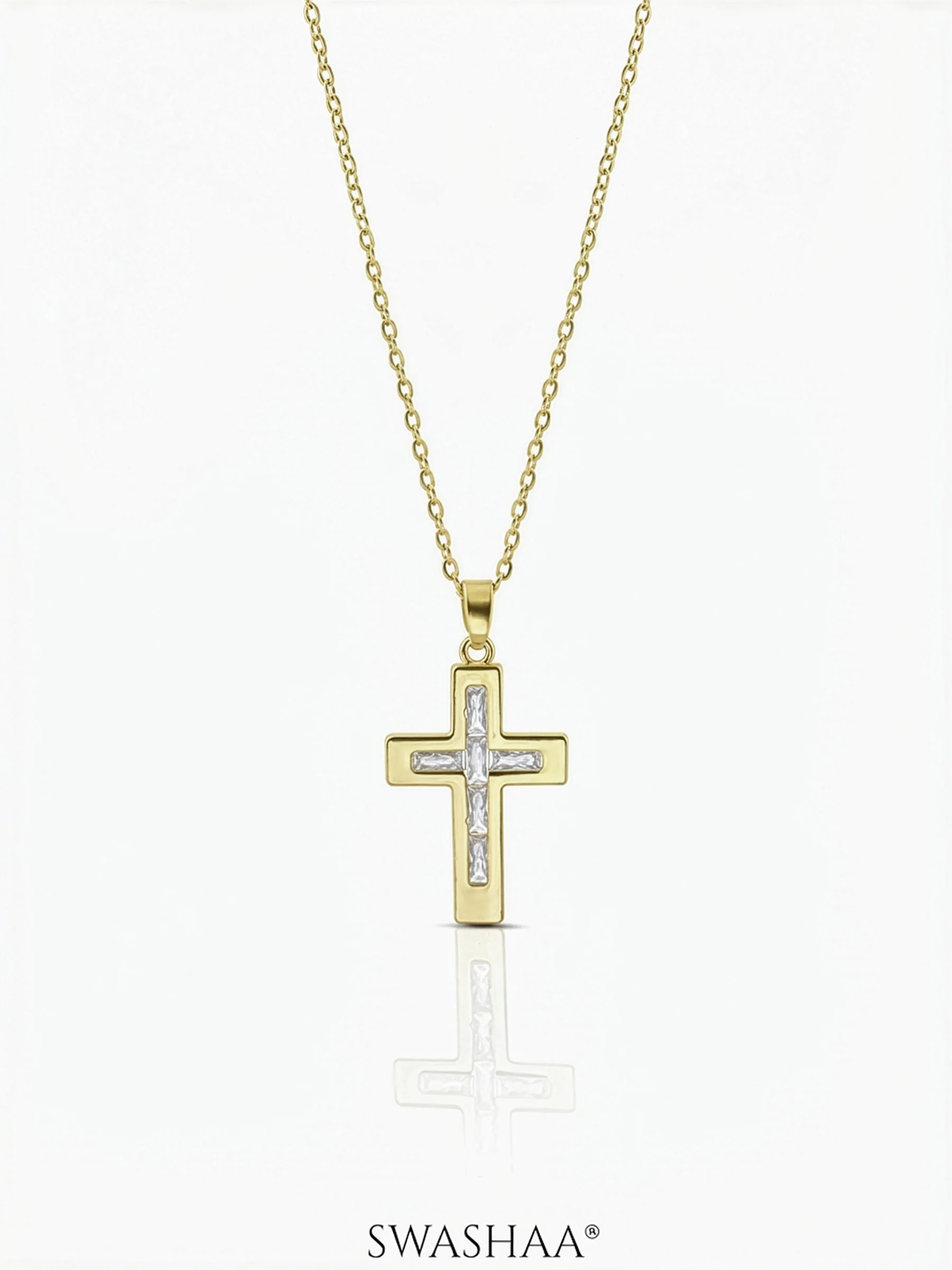 Elira Cross Baguette Necklace - Image 4