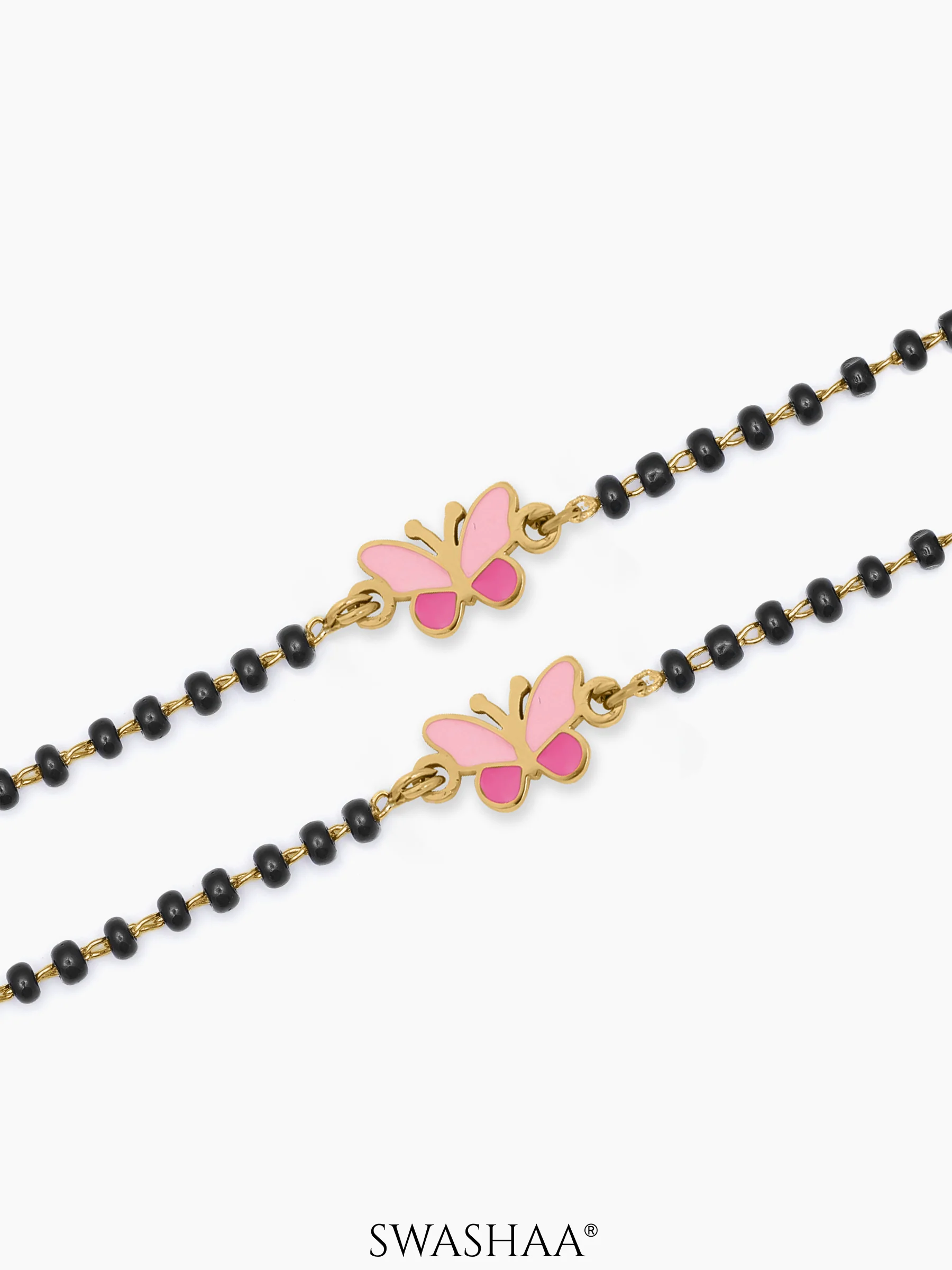 Fluffy Pink Butterfly 18K Gold Plated Kid's Nazariya Bracelet - Image 3