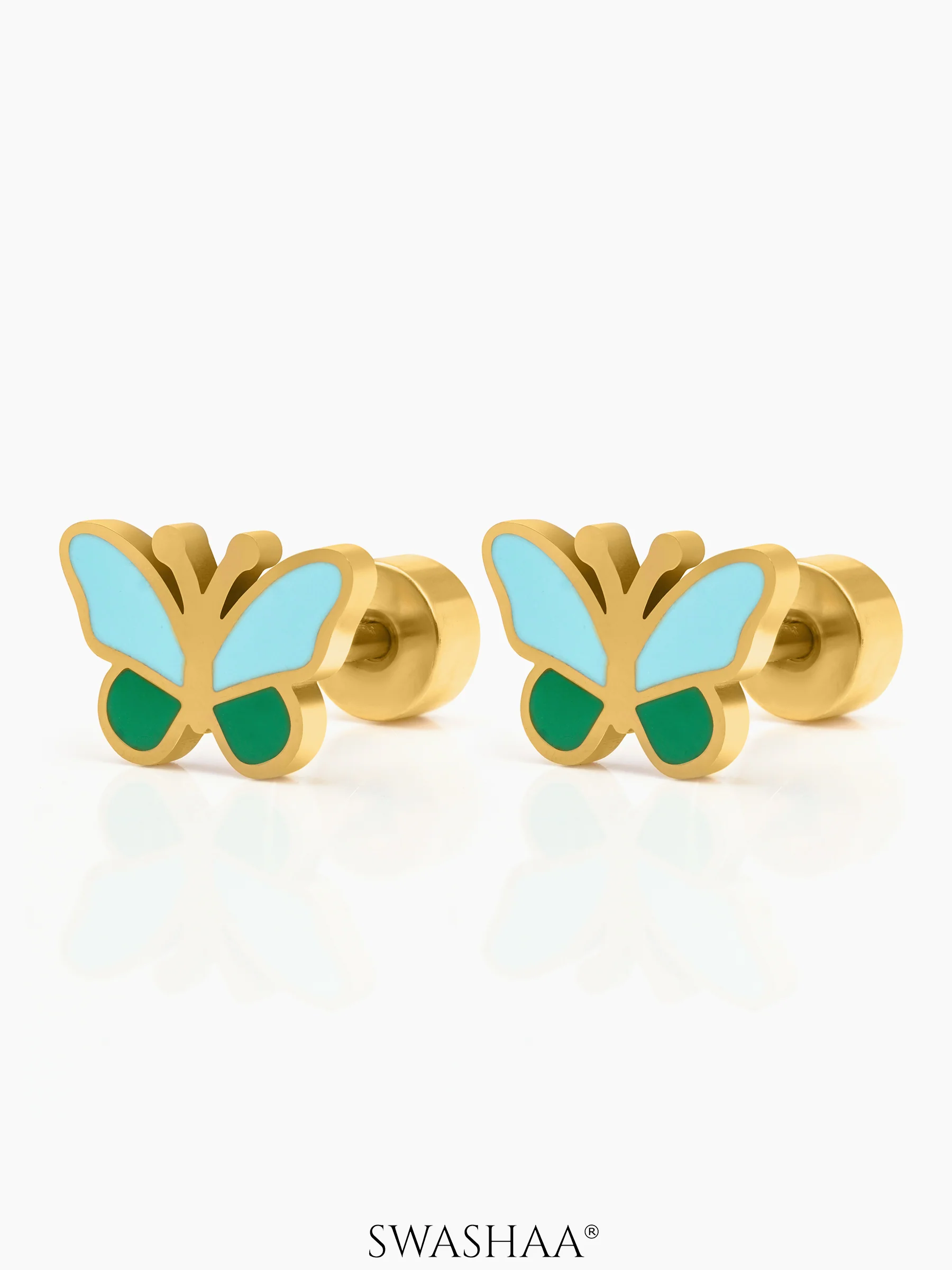 Furry Butterfly 18K Gold Plated Kid's Stud Earrings - Image 4