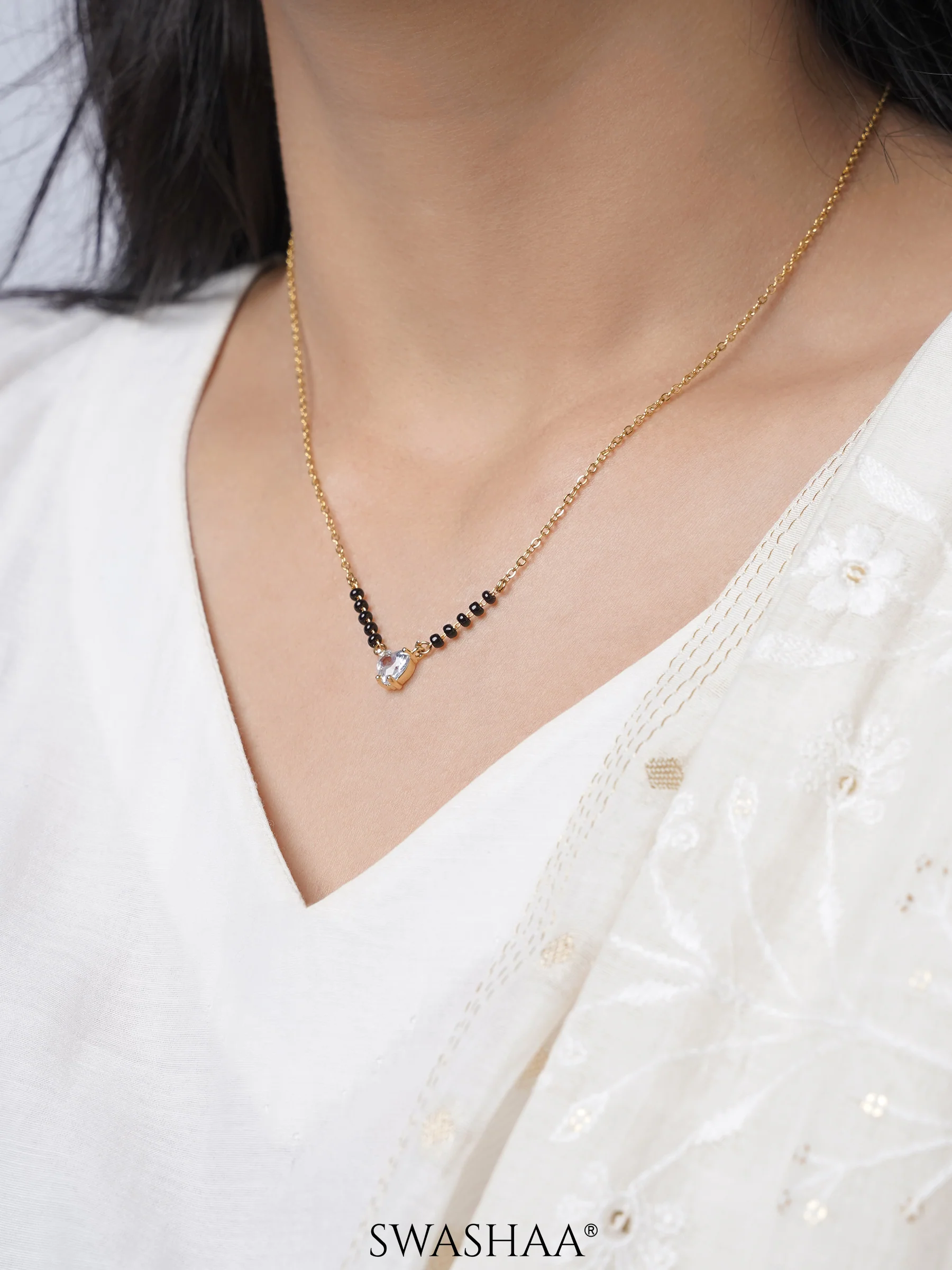 Ivana Solitaire Heart 18K Gold Plated Mangalsutra - Image 3