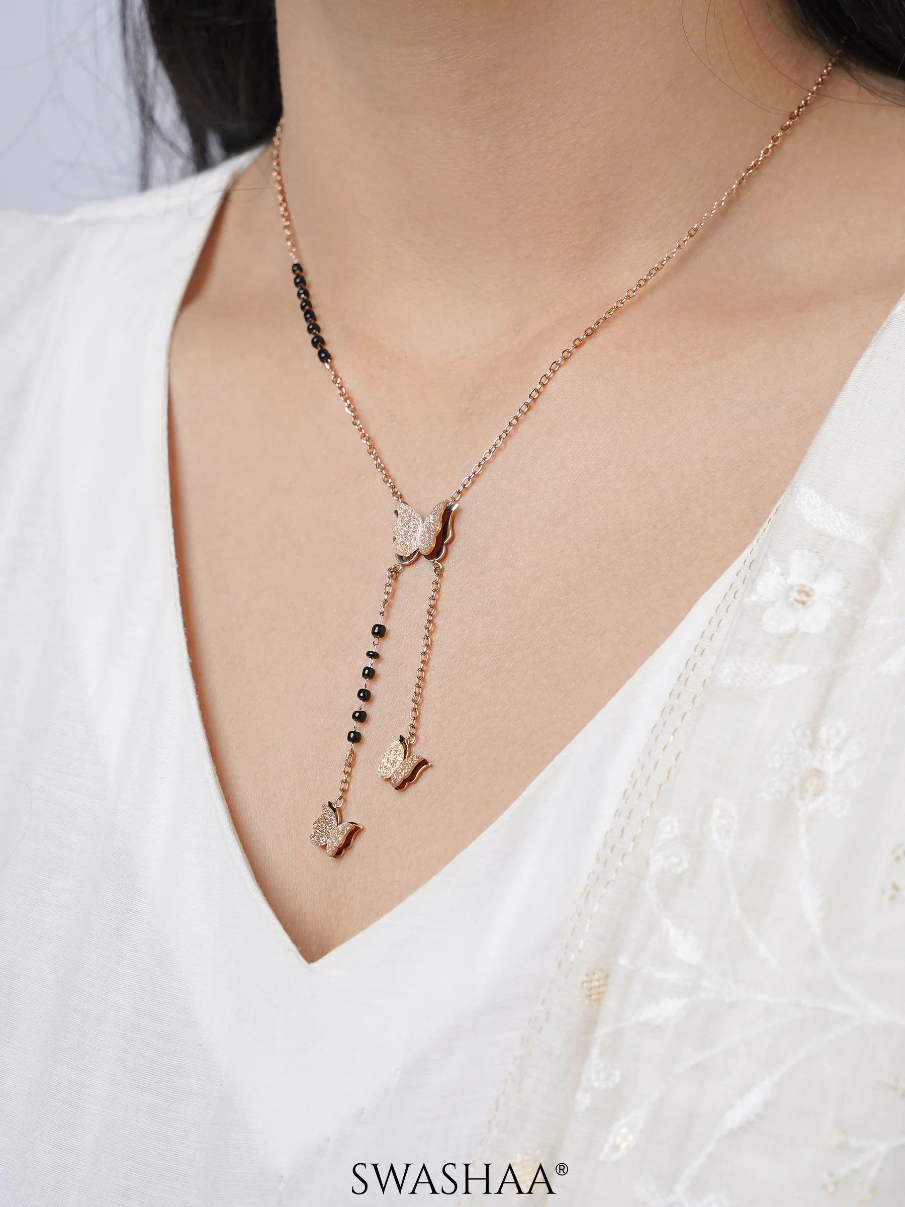 Kavya Butterfly Rosegold Plated Mangalsutra - Image 3