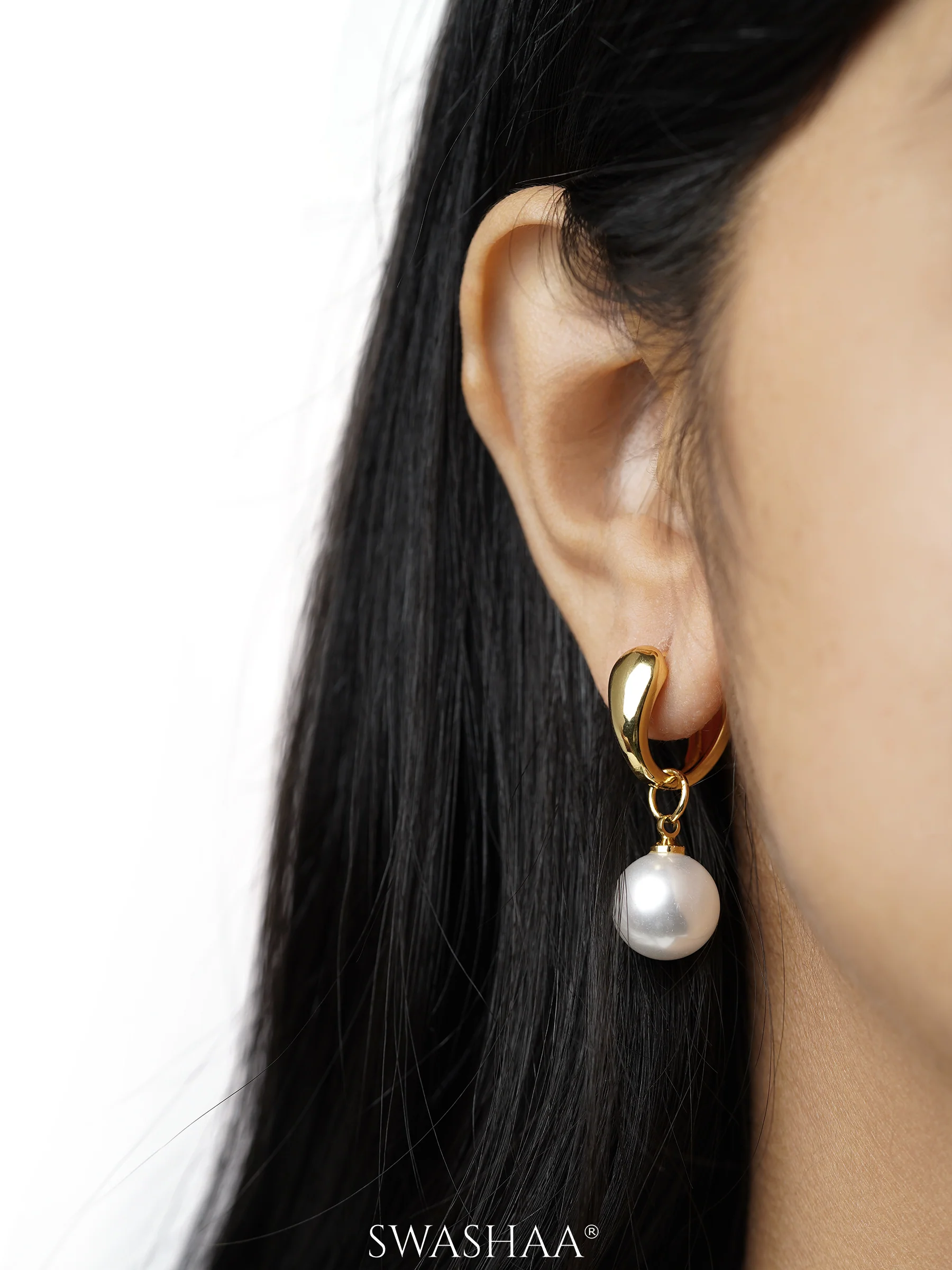 Lenore Pearl 18K Gold Plated Hoop Earrings - Image 2