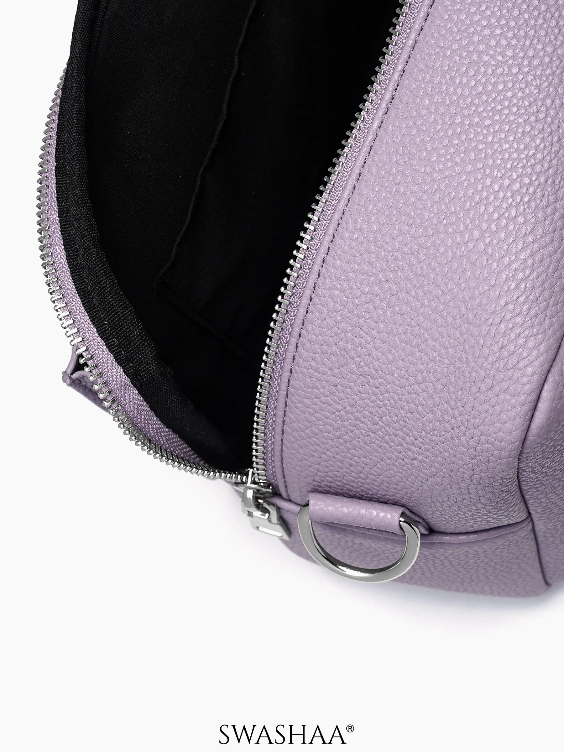 Lilac Two Pocket Leather Shoulder Bag - Image 2