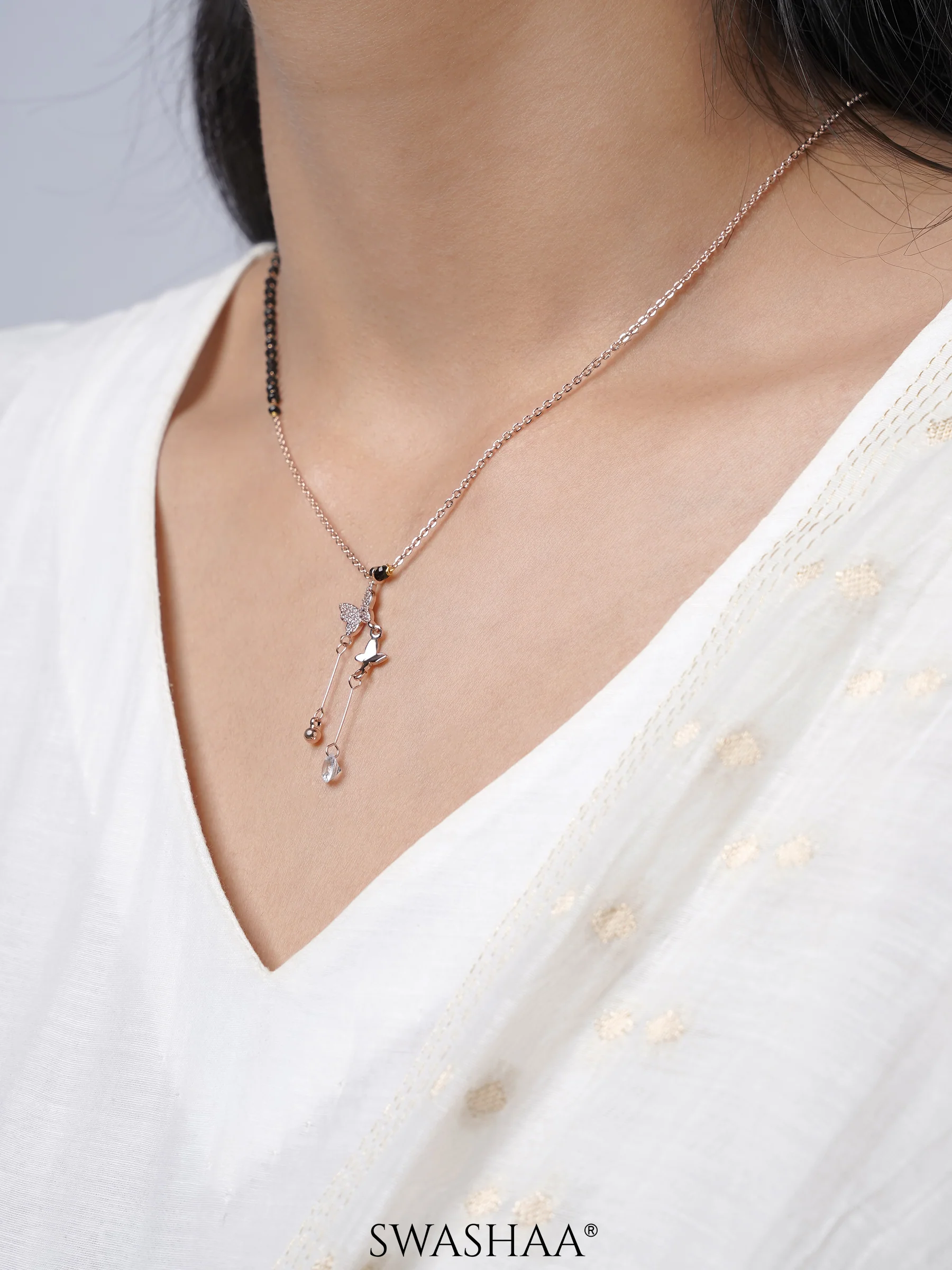 Maithili Butterfly Rosegold Plated Mangalsutra - Image 3