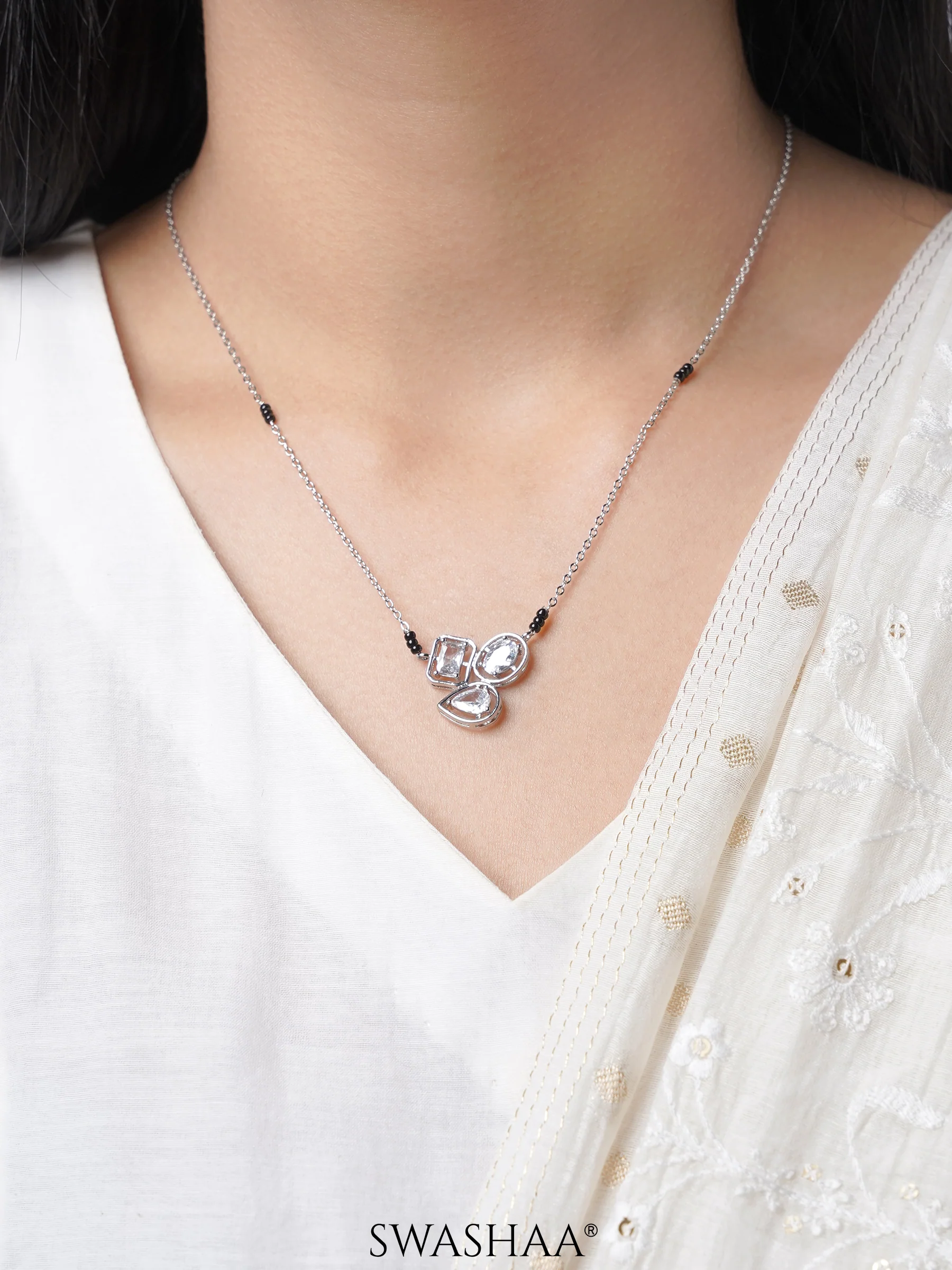 Malti Solitaire Silver Mangalsutra - Image 2