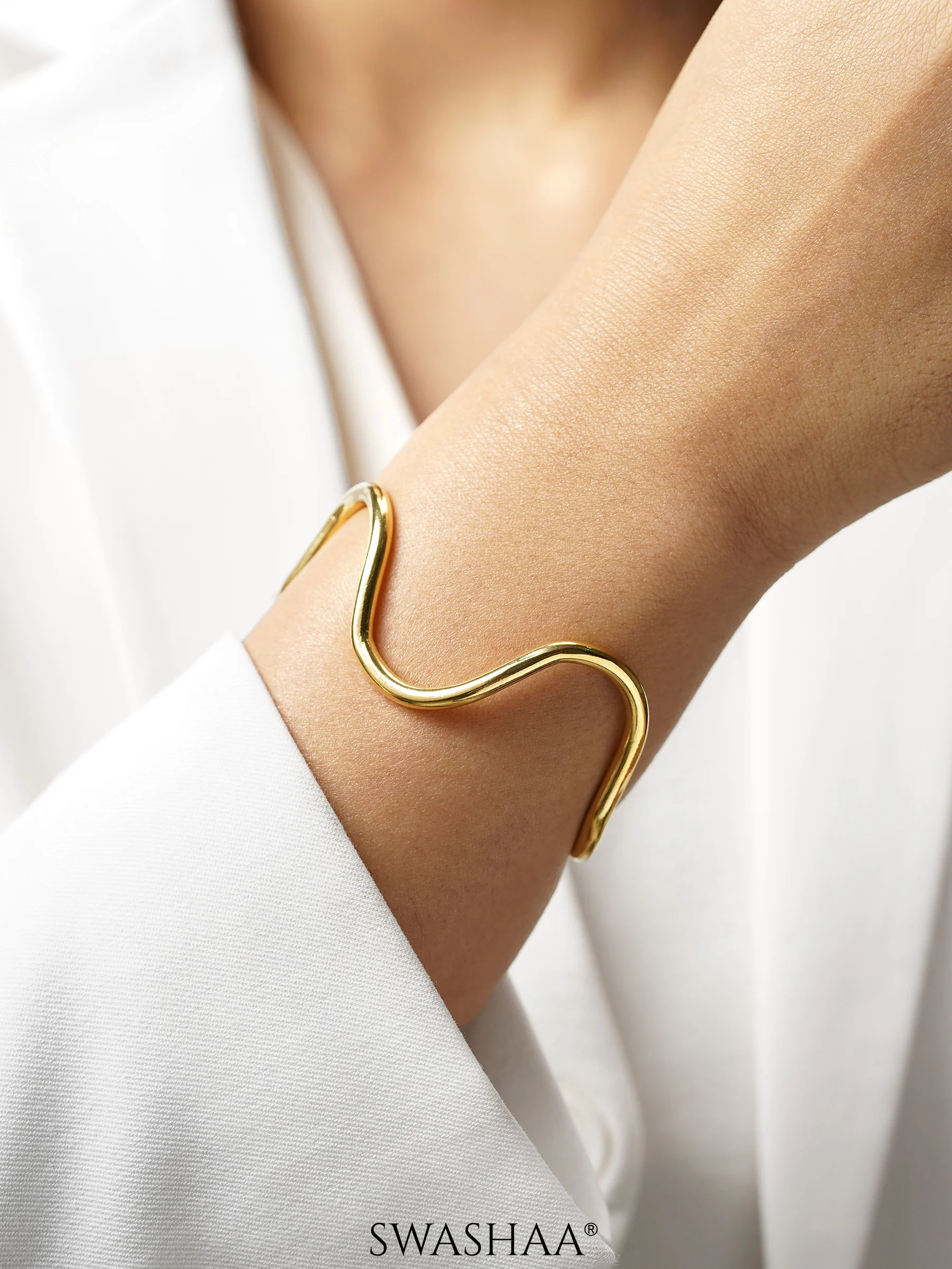 Marcella 18K Gold Plated Cuff Kada Bracelet - Image 2