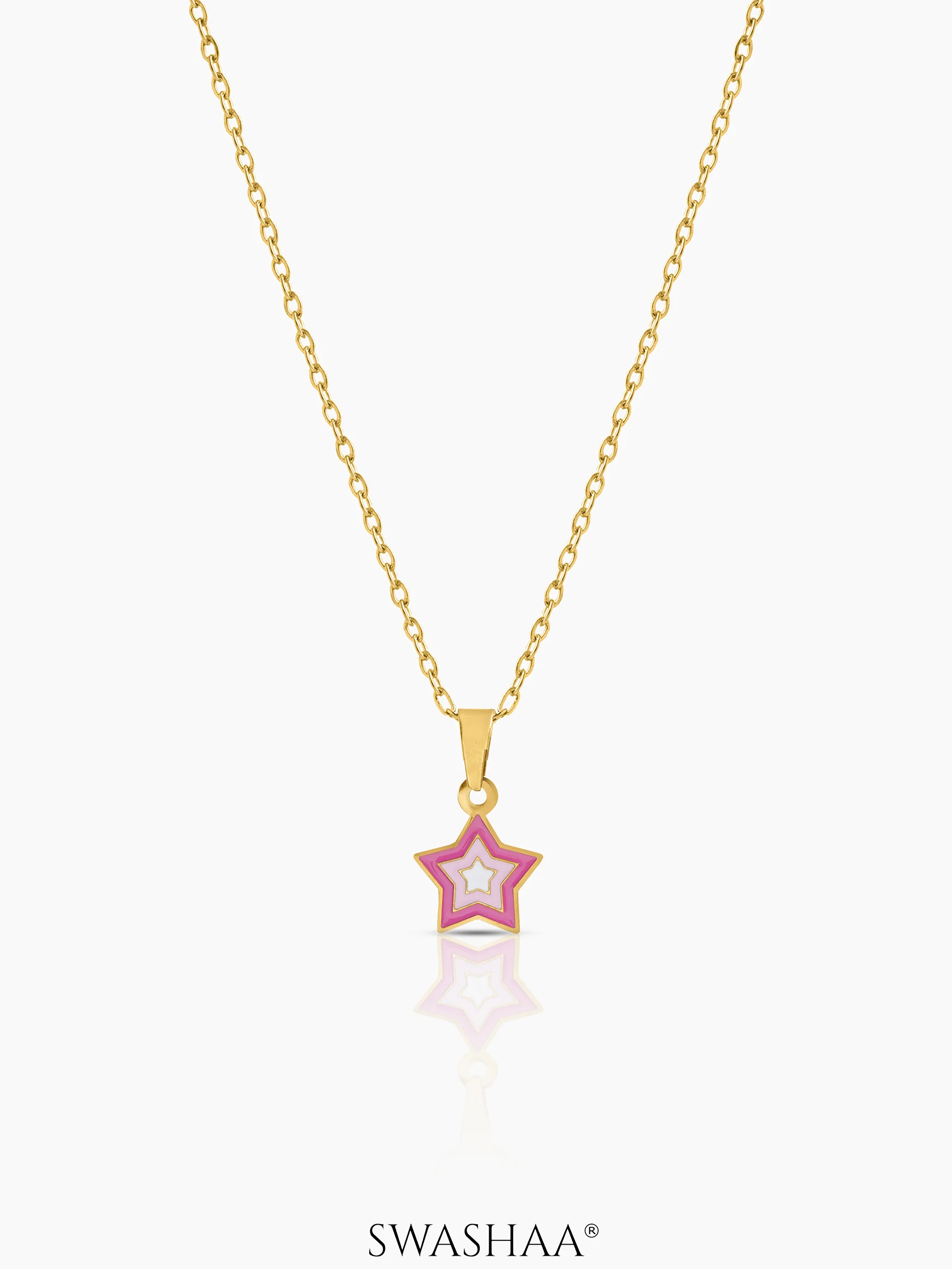 Ombre Pink Star 18K Gold Plated Kid's Pendant Necklace