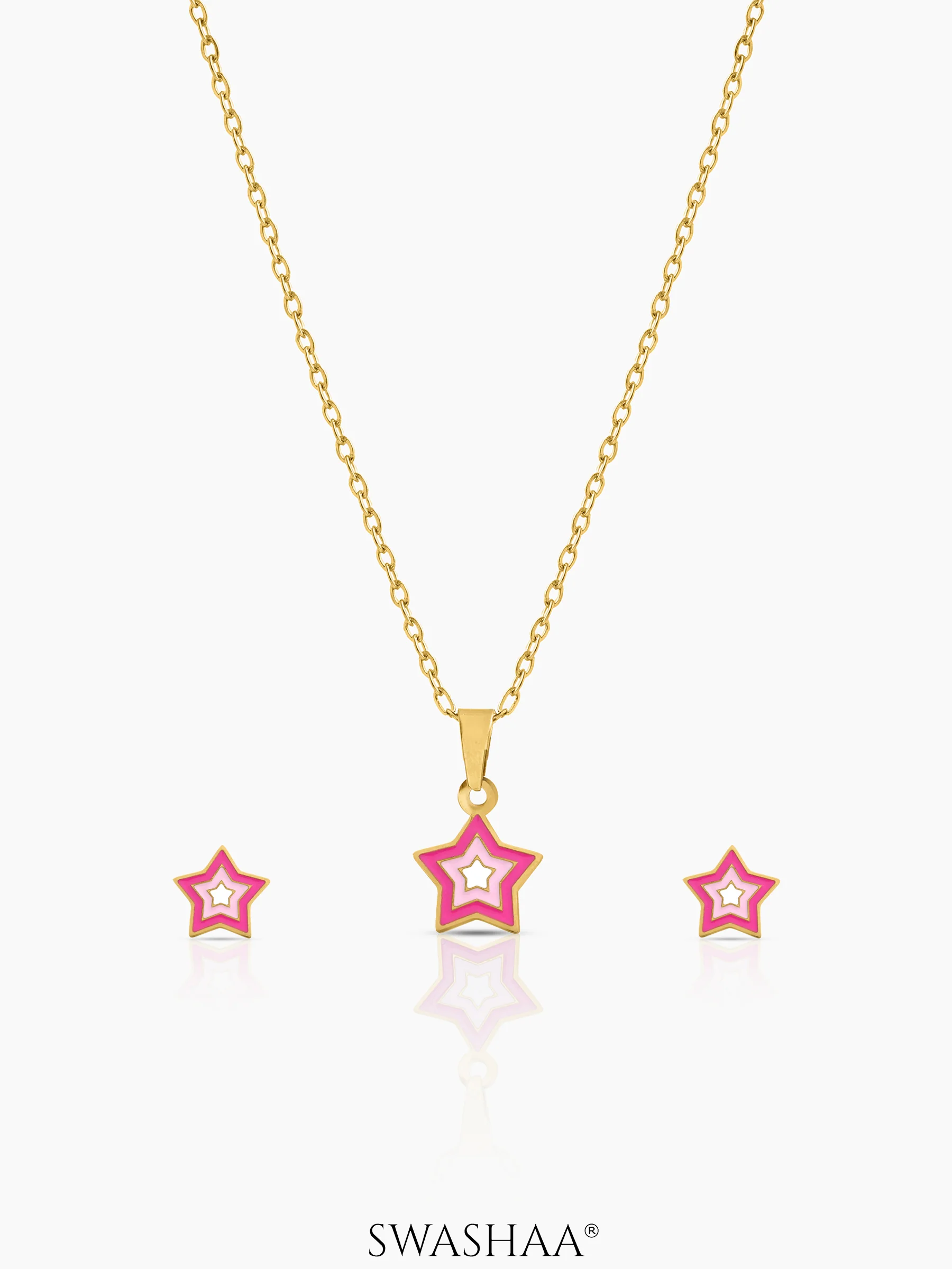 Ombre Pink Star Kid's Jewelry Set Of 2 - Necklace & Earrings