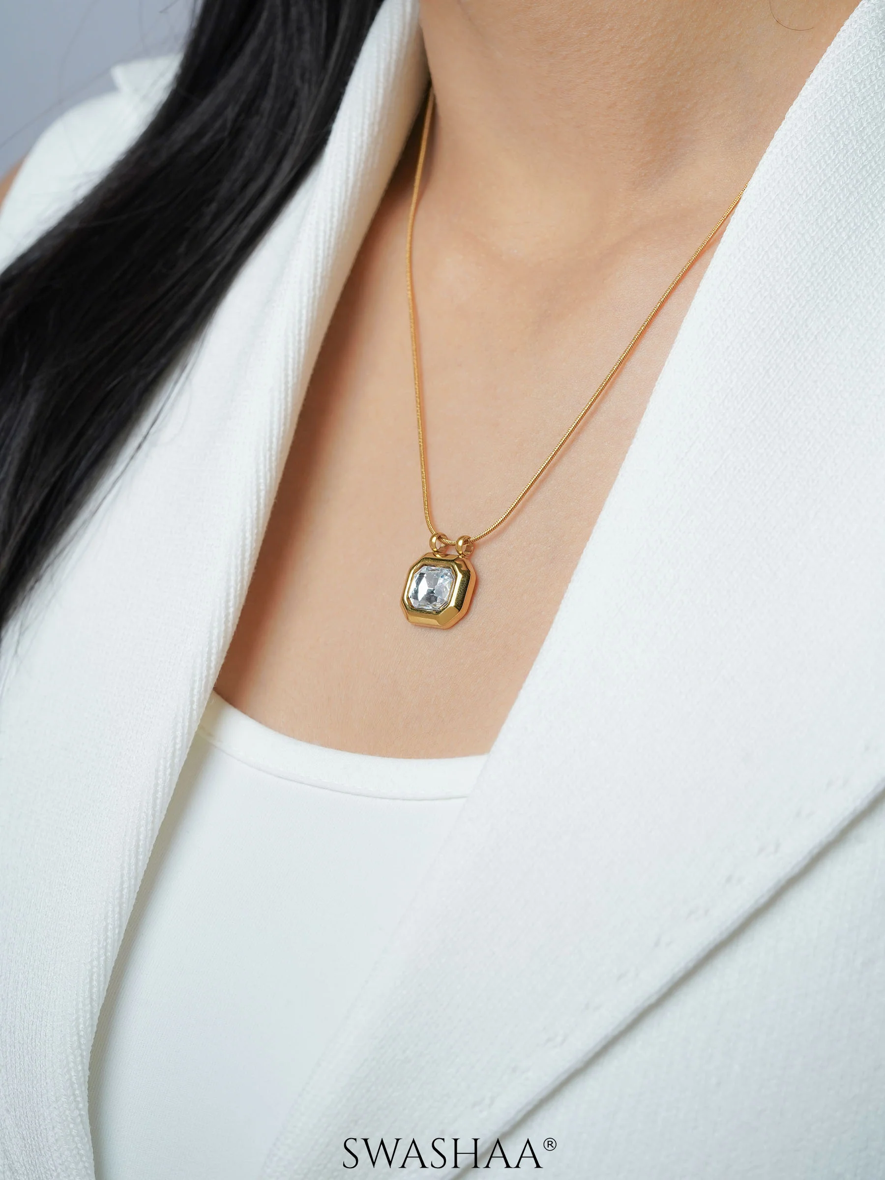 Opulent Solitaire 18K Gold Plated Necklace - Image 3
