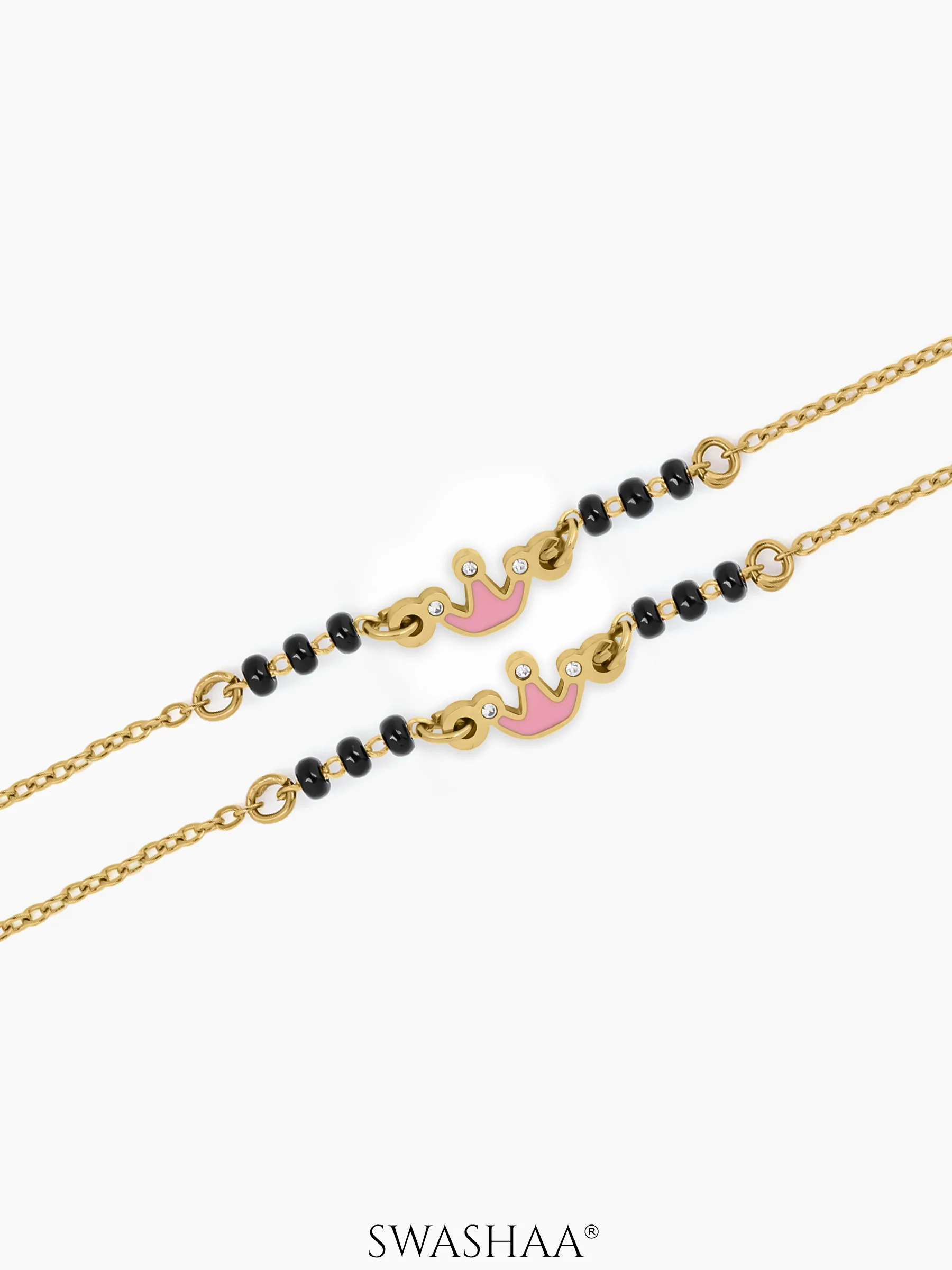 Pink Crown 18K Gold Plated Kid's Nazariya Bracelet - Image 3