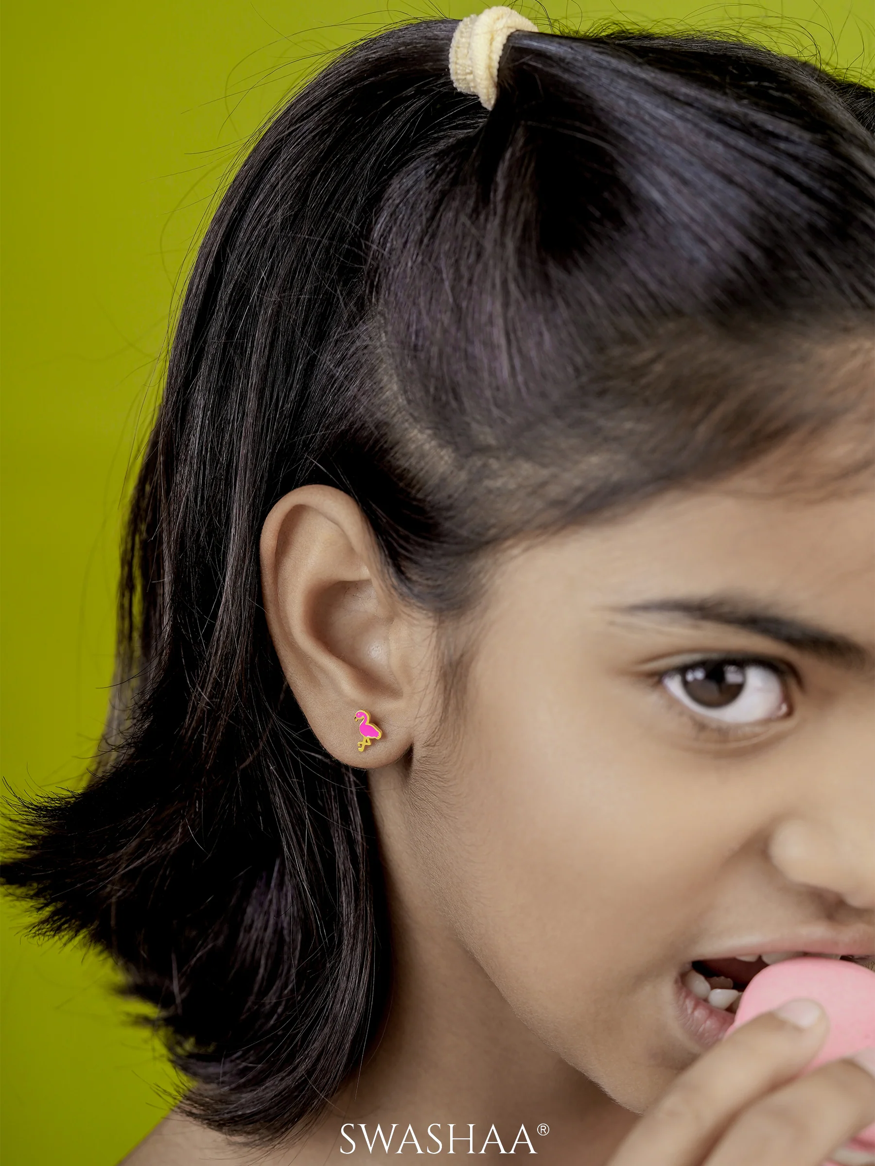 Pink Flamingo 18K Gold Plated Kid's Earrings - Image 3