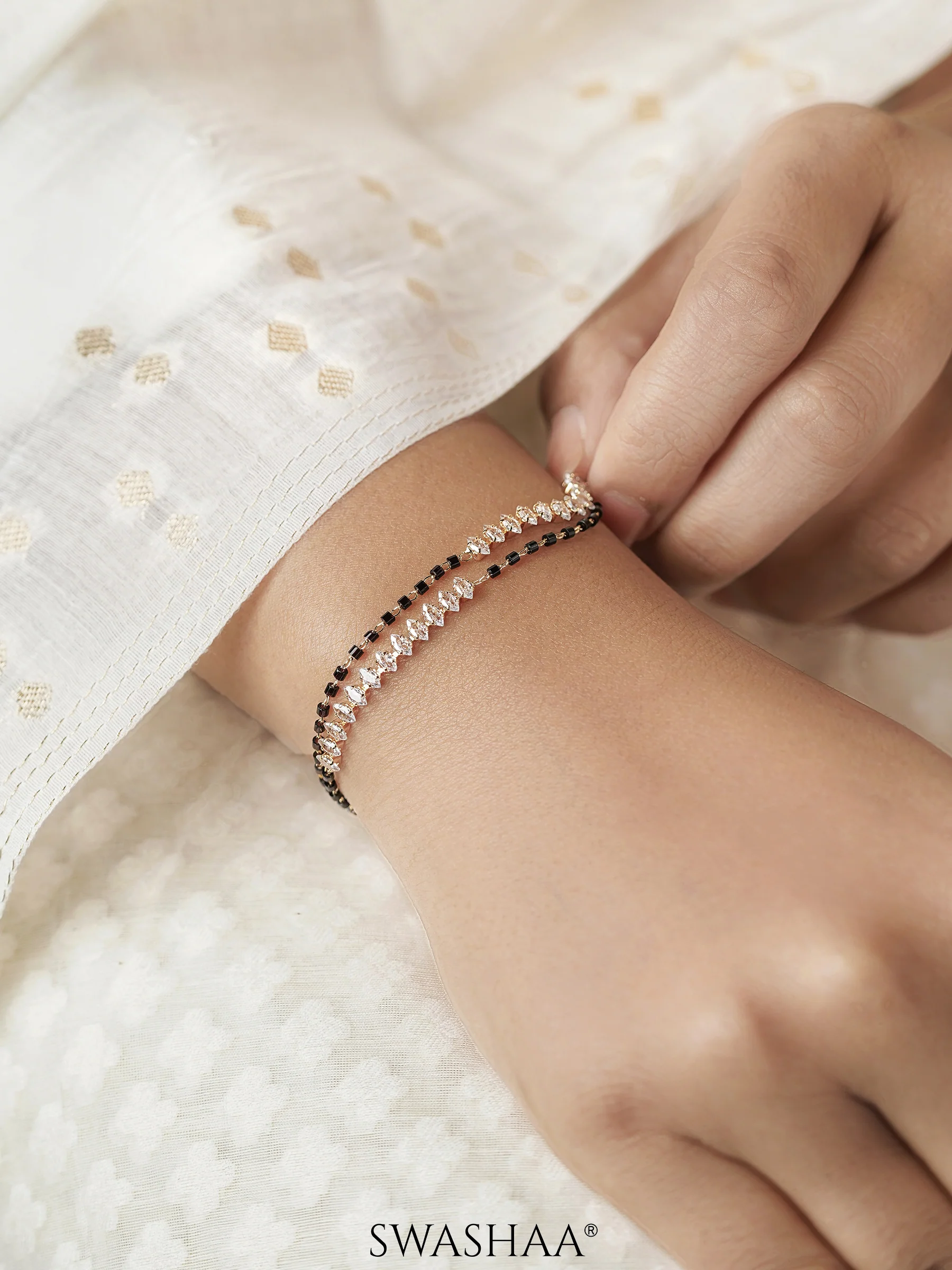 Rehaa Marquise Diamond Mangalsutra Bracelet - Image 3