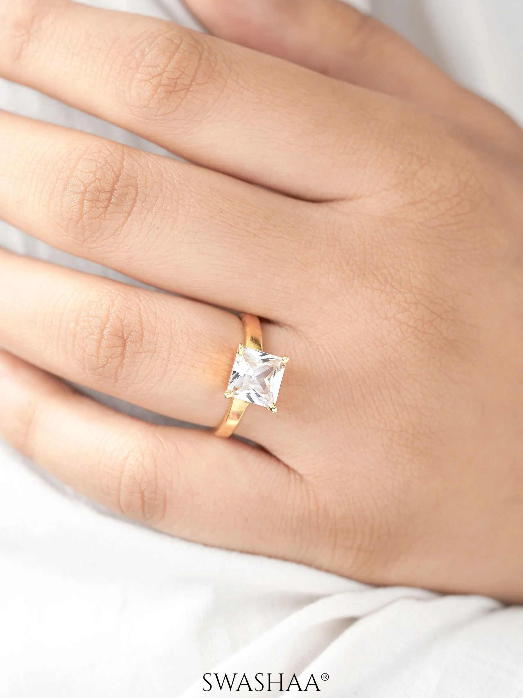 Square Solitaire 18K Gold Plated Ring - Image 2
