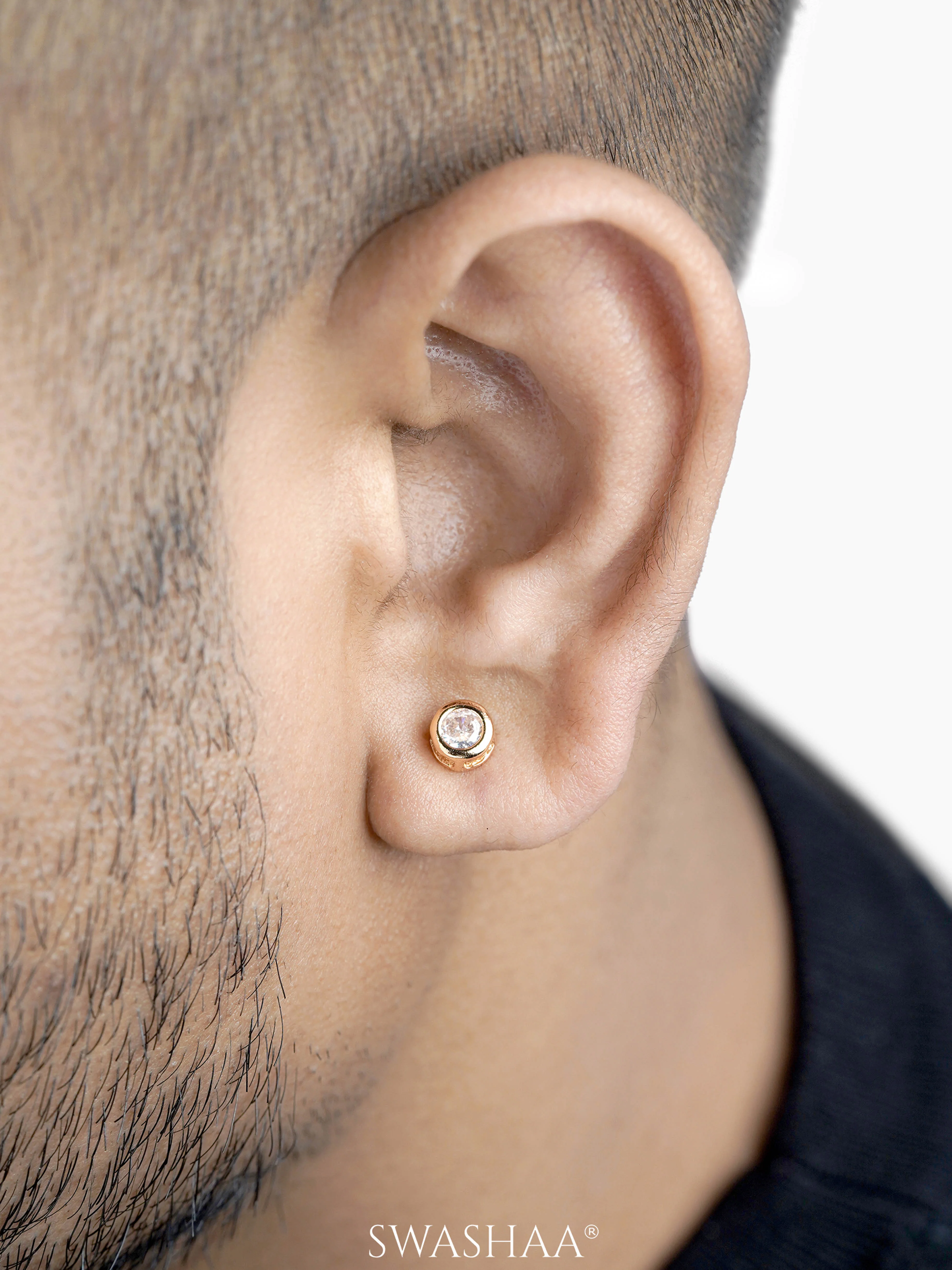 Taylor Diamond Rosegold Plated Men's Stud Earrings - Image 2