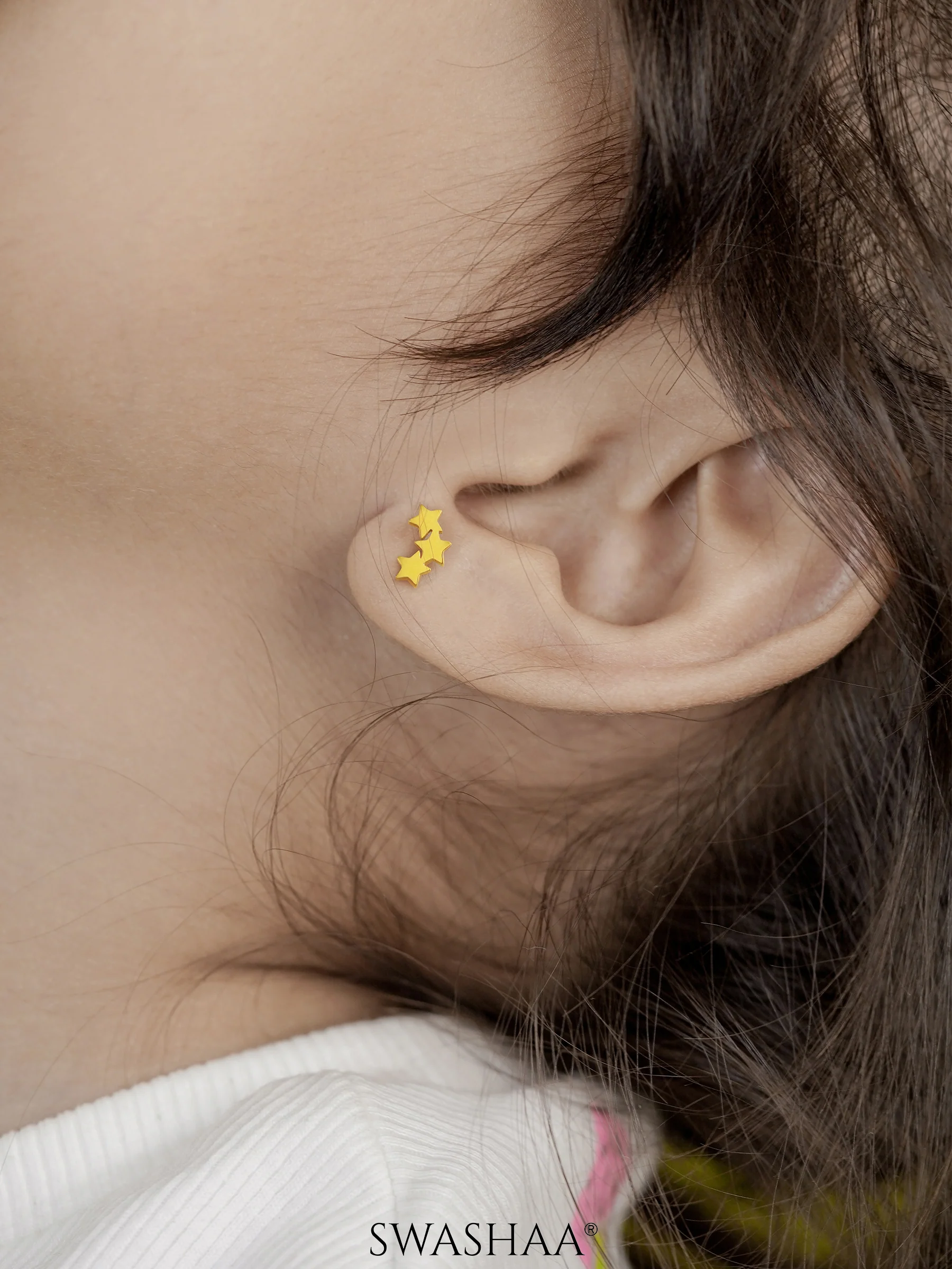 Three Star 18K Gold Plated Kid's Earrings - Image 2