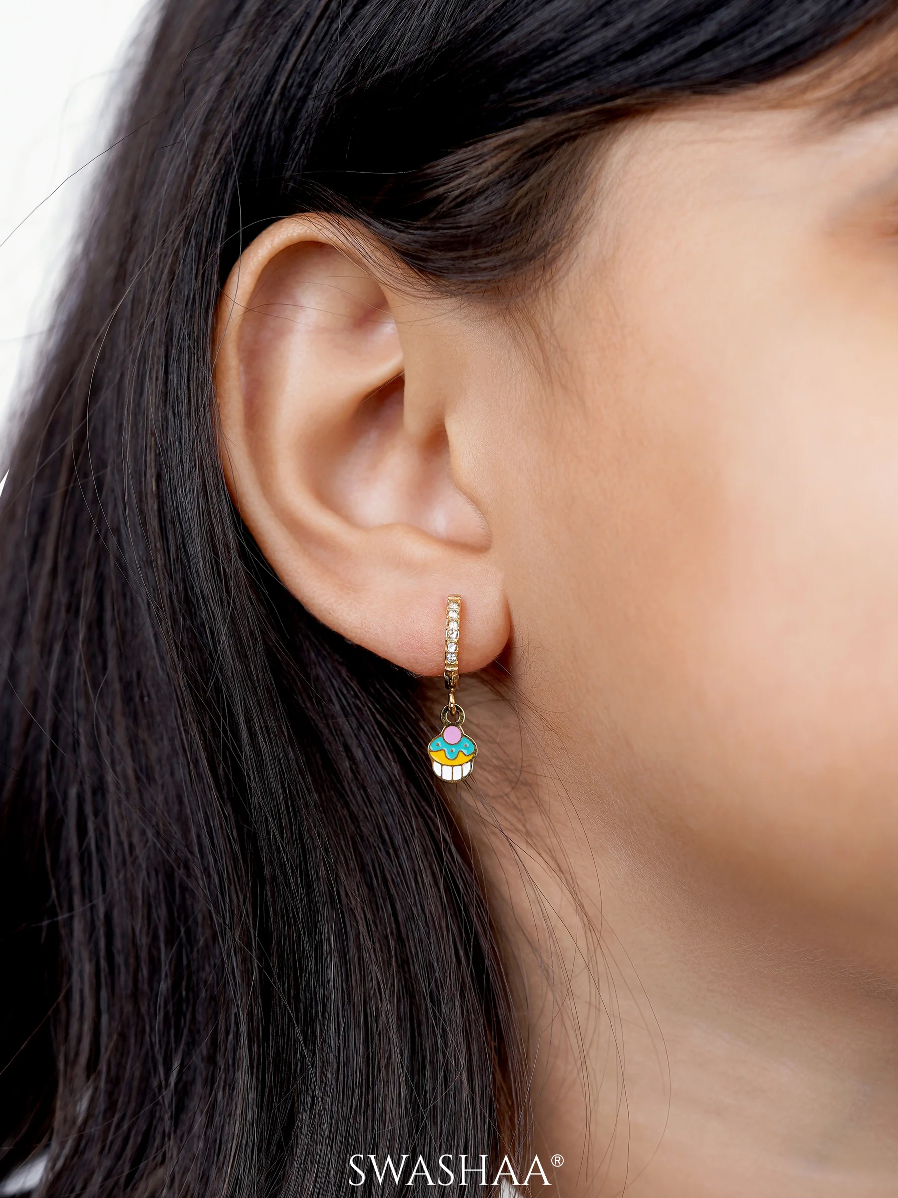 Tiny Cupcake 18K Gold Plated Kid's Hoop Earrings - Image 2