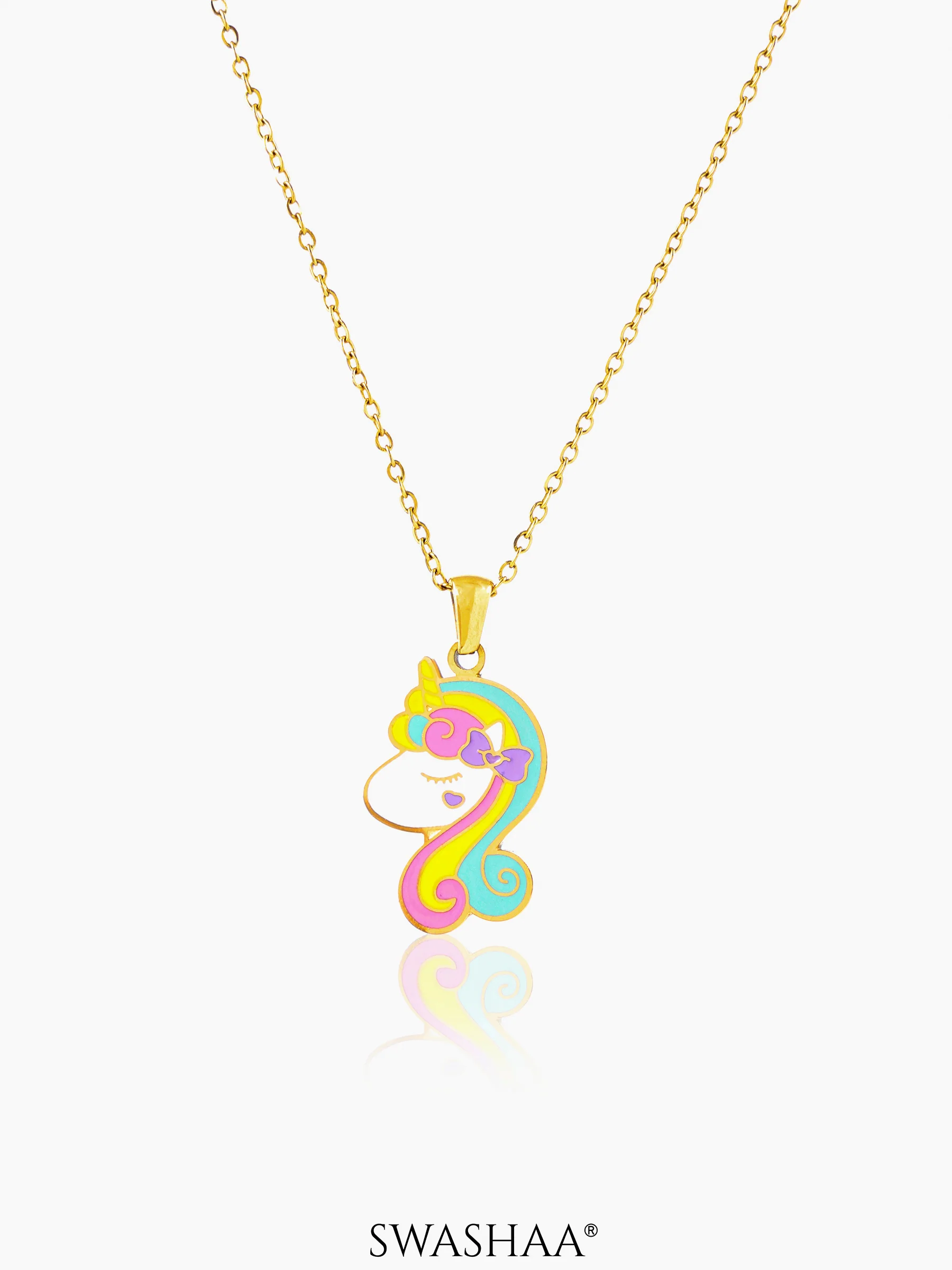 Unicorn Face 18K Gold Plated Kid's Pendant Necklace Set - Image 3
