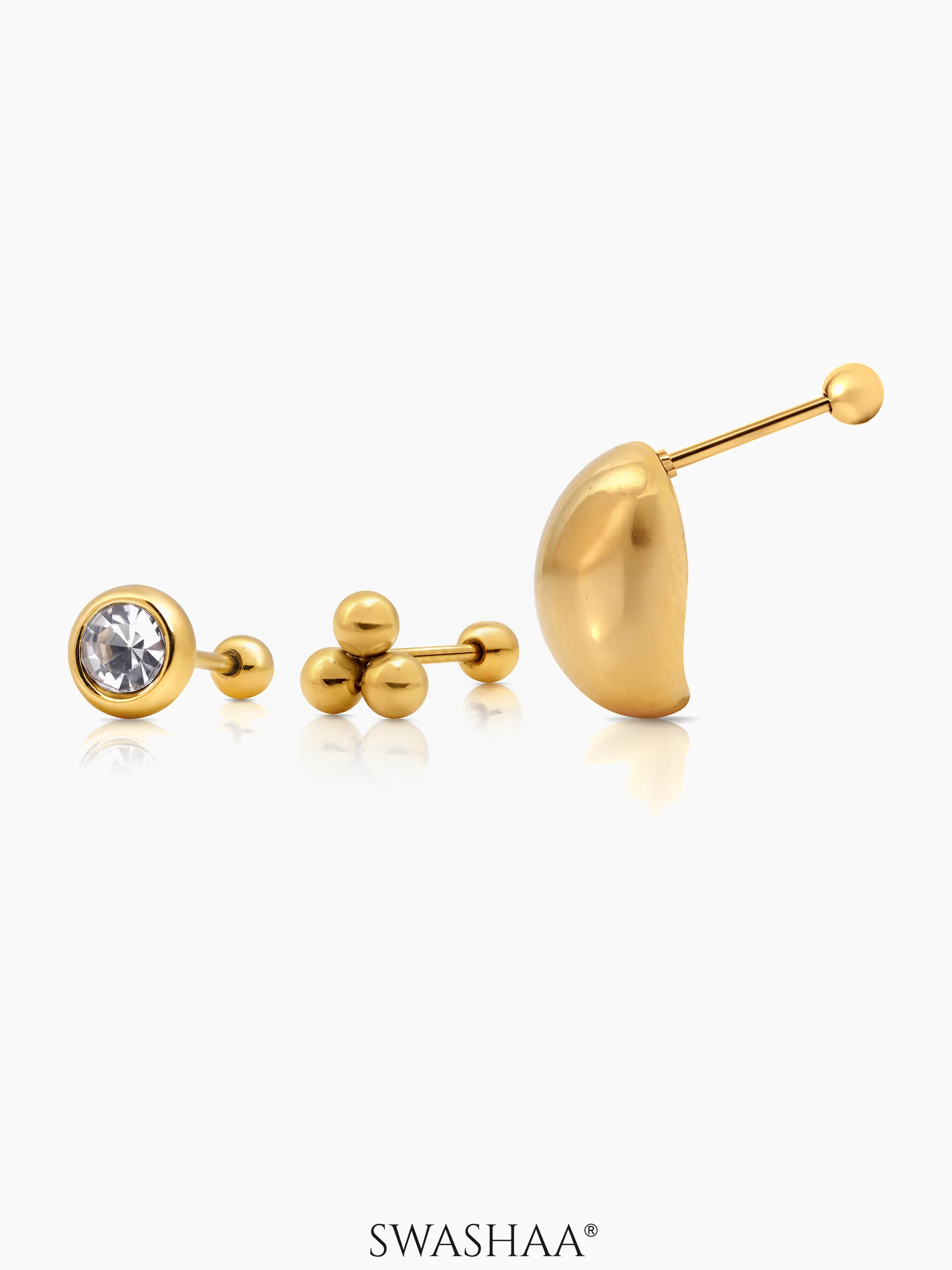 Viera 18K Gold Plated Women's Stud Earrings Set - Image 4