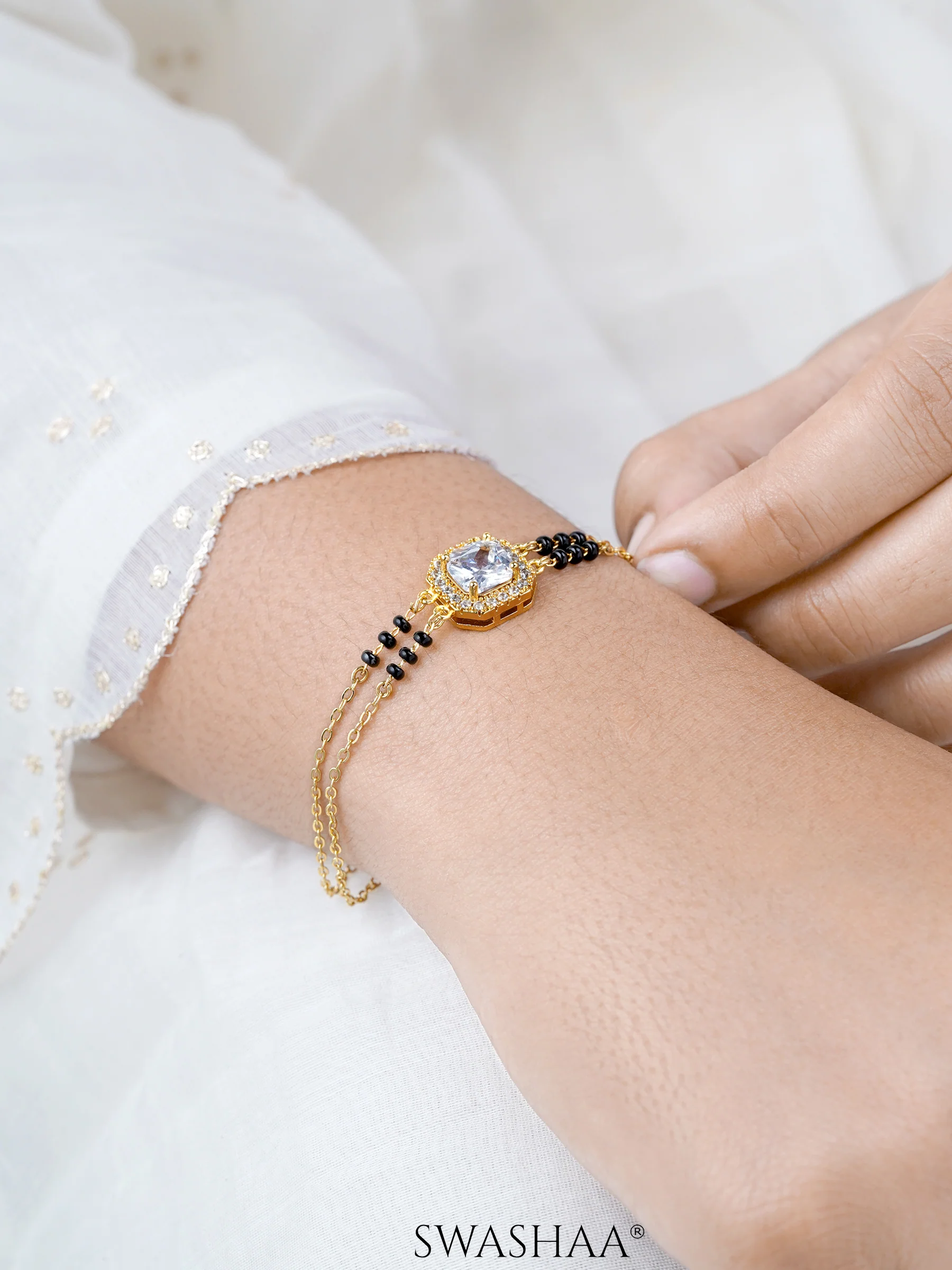 Viyana Solitaire Halo Layered Mangalsutra Bracelet - Image 3