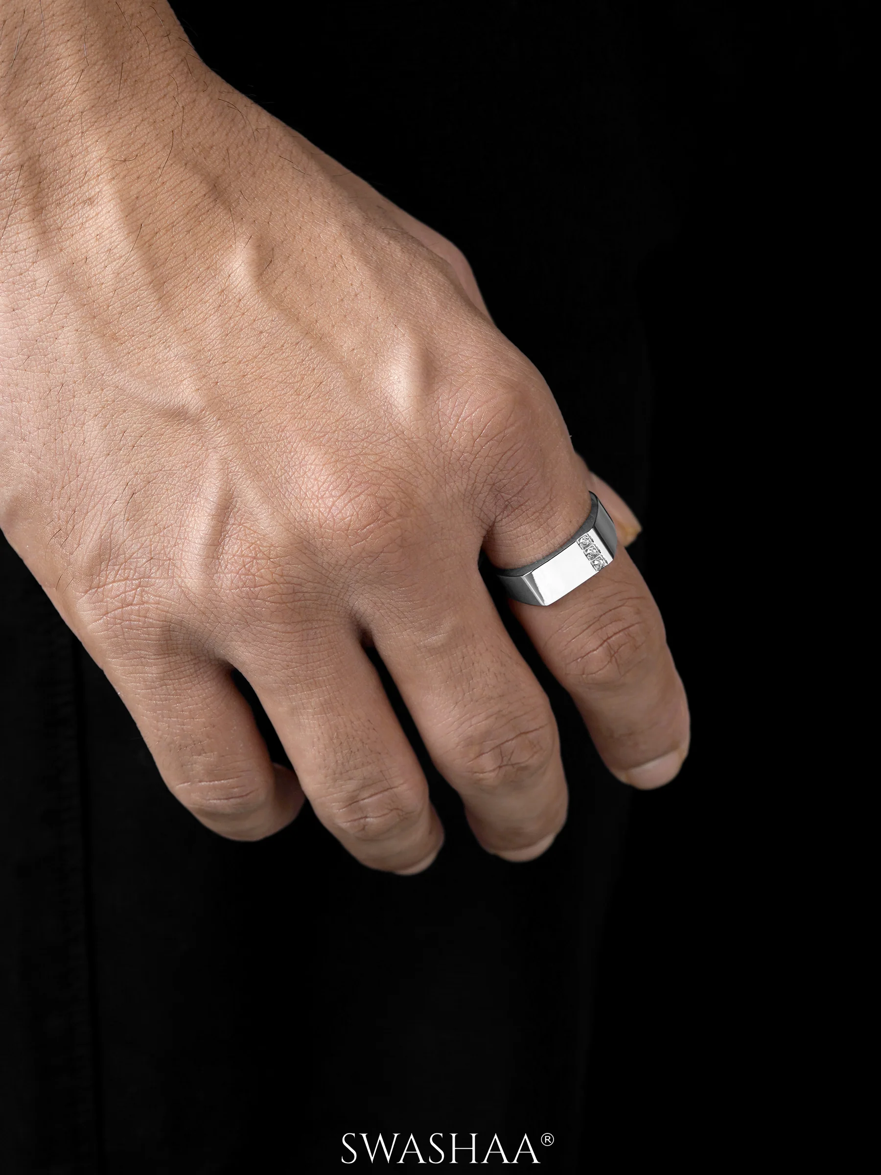 Zayen Diamond Signet Men's Ring - Image 5